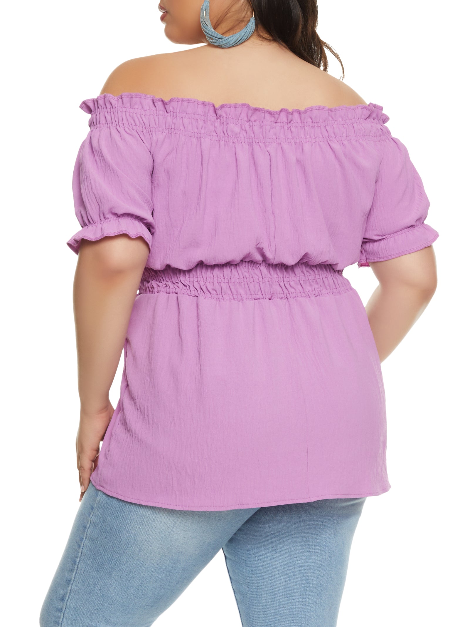 Womens Plus Size Gauze Knit Off the Shoulder Blouse, Purple, Size 4X