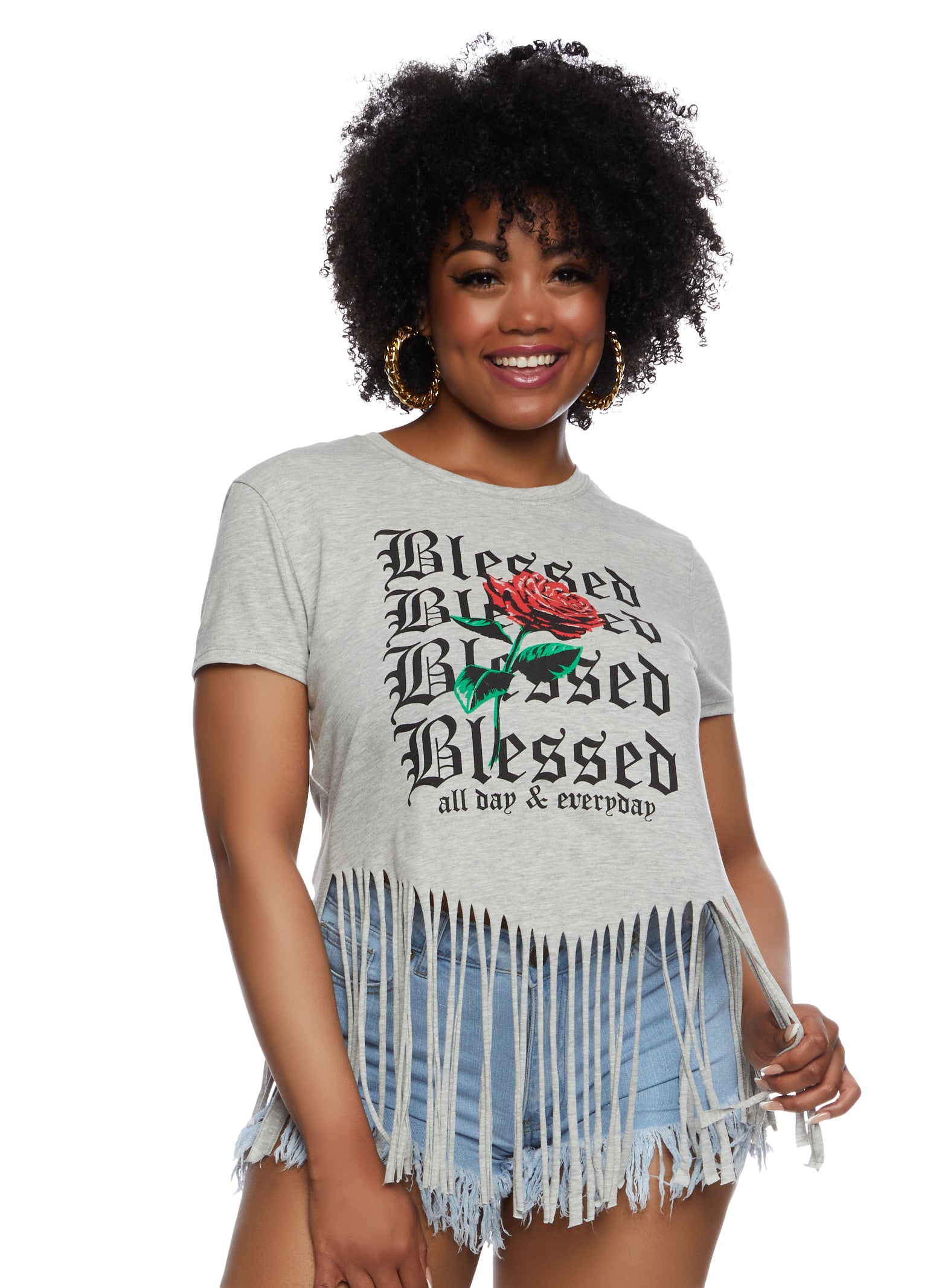 Womens Plus Blessed Fringe Graphic T Shirt, 1X