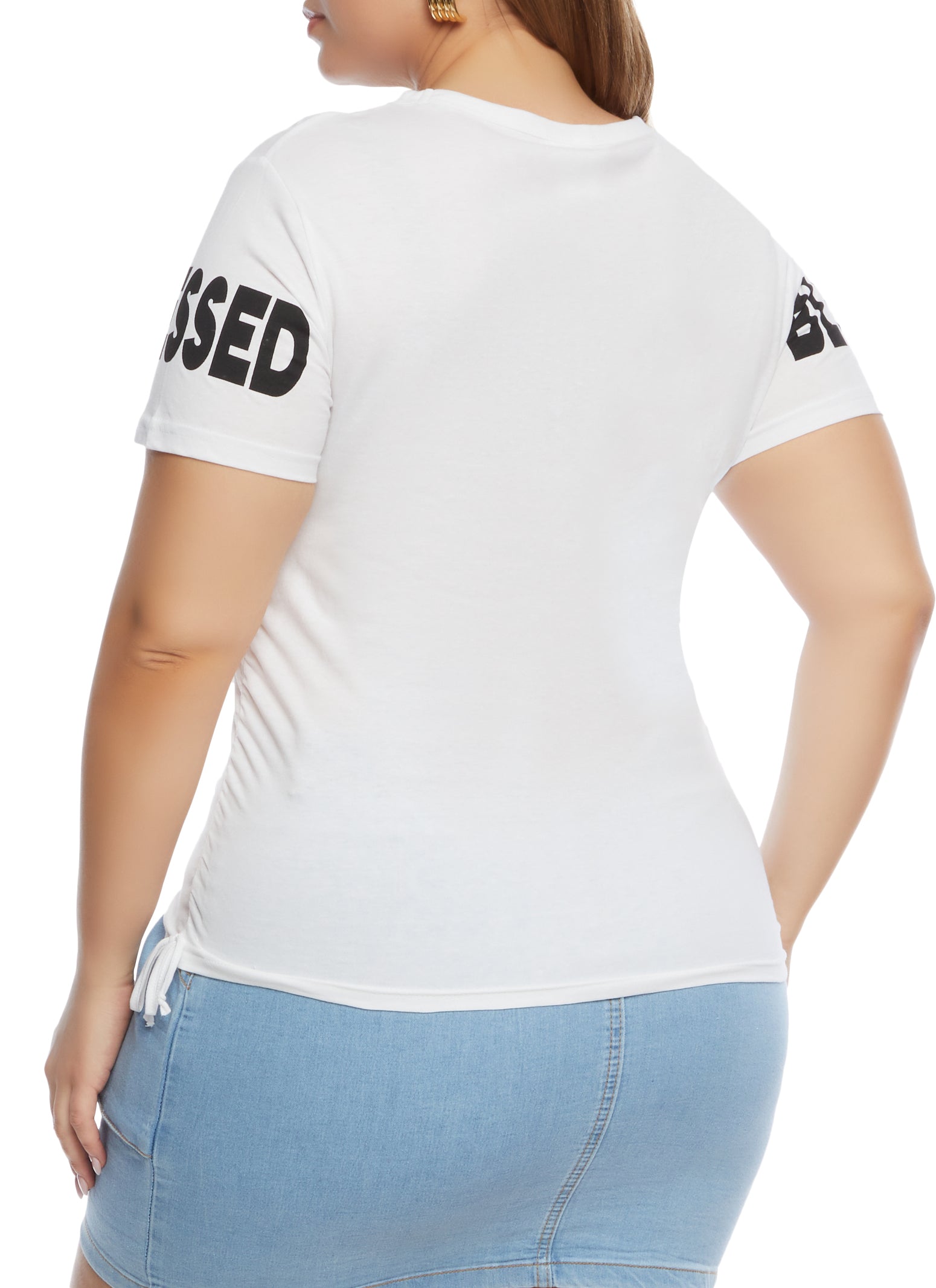 Womens Plus Size Sequin Blessed Graphic T Shirt, White, Size 1X