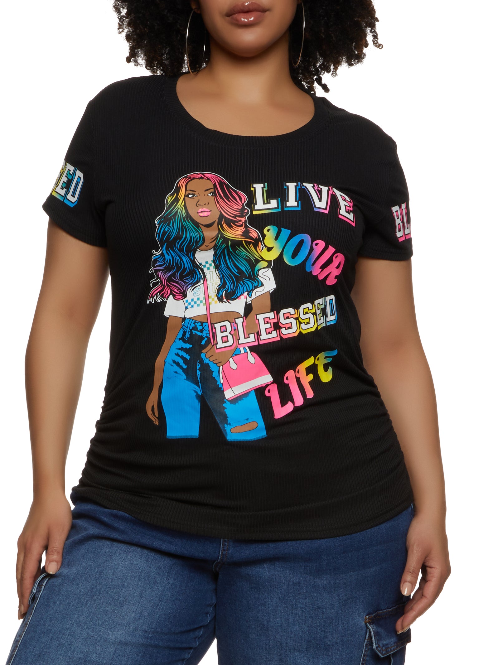 Womens Plus Size Live Your Blessed Life Graphic Tee, Black, Size 3X