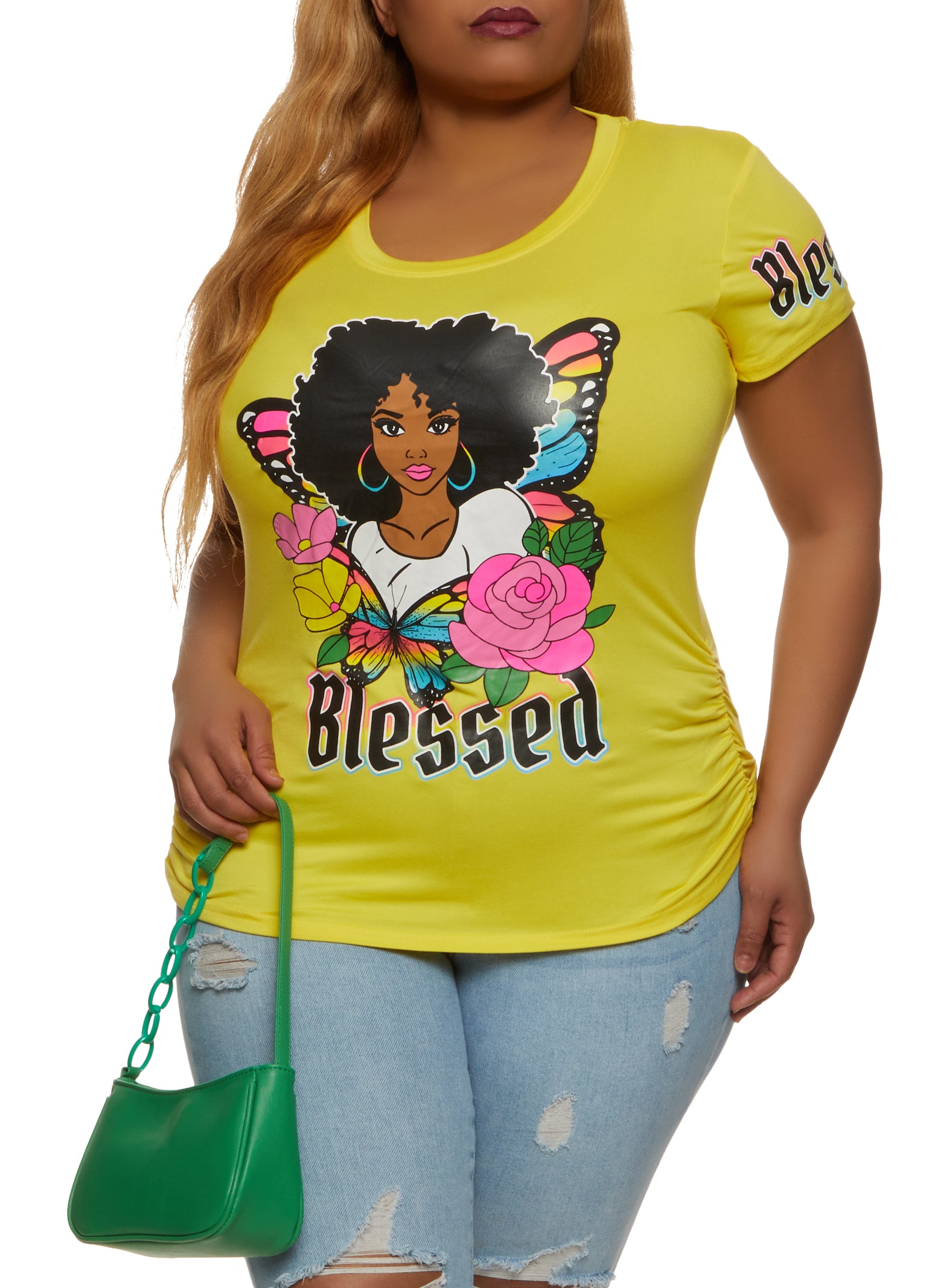 Womens Plus Size Blessed Graphic Tee, Yellow, Size 3X