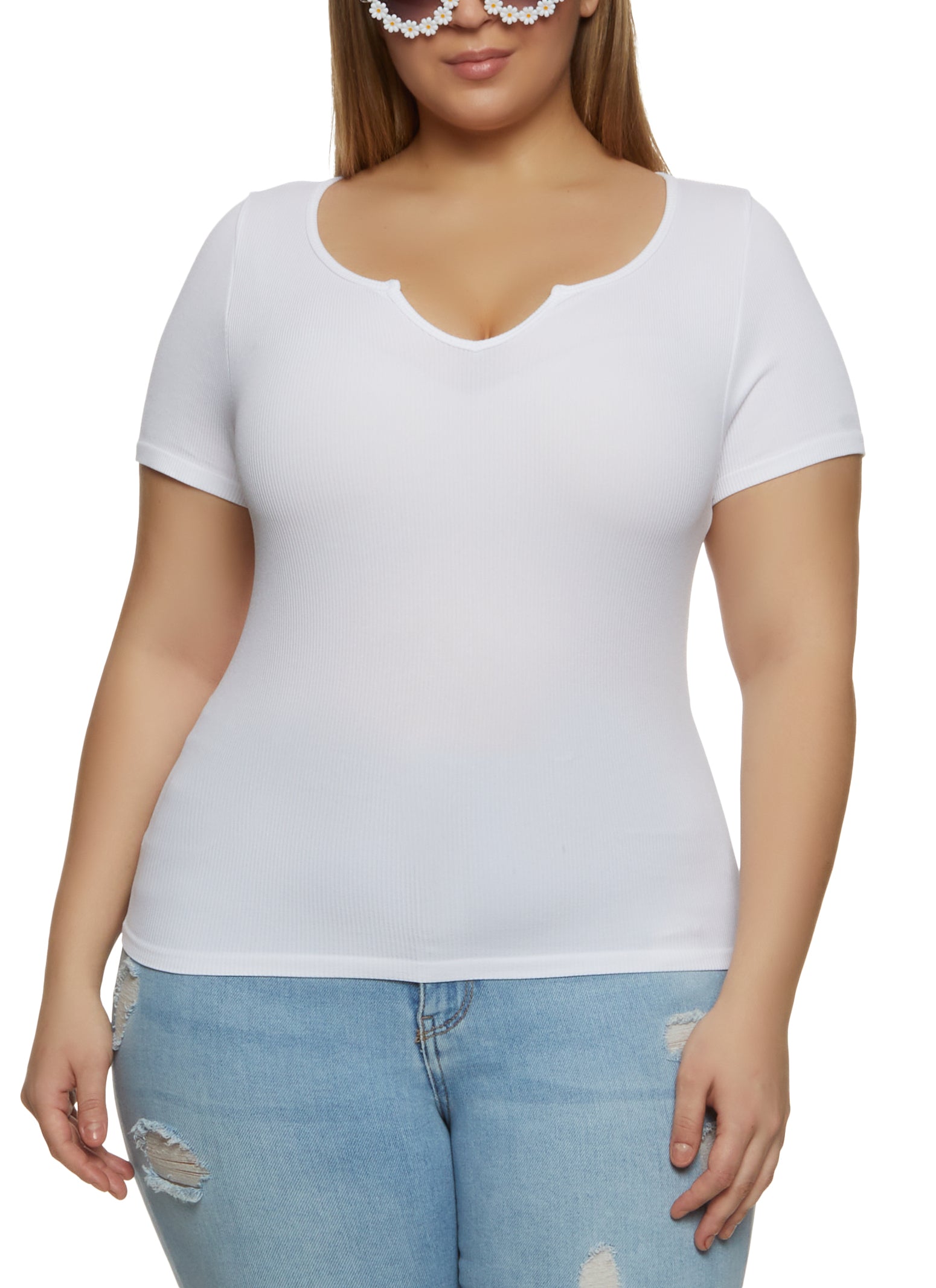  Rpvati Womens White Tee Shirt Plain Plus Size Tops