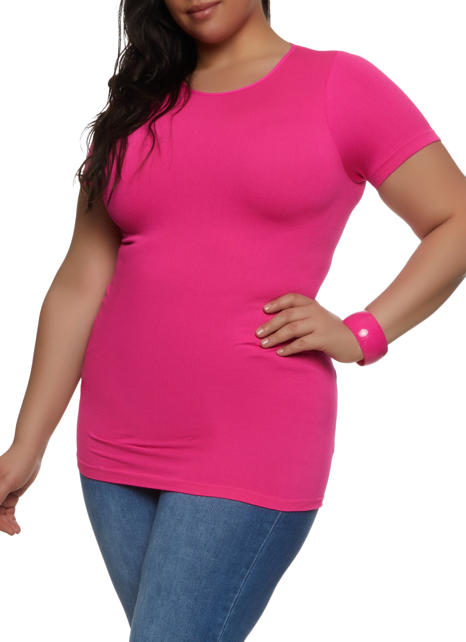  A Personal Touch Women's Plus Size Pink Round Scoop