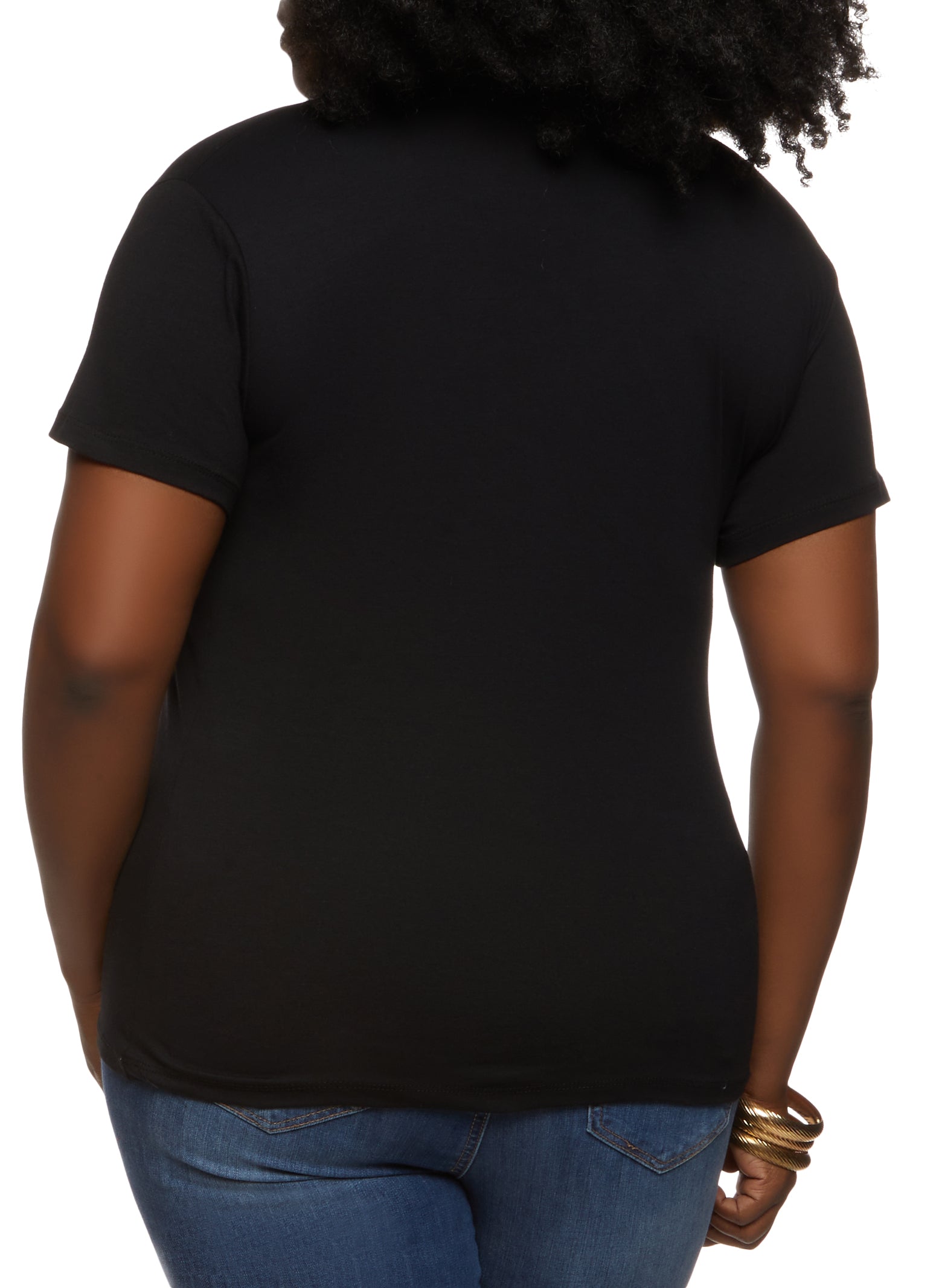 Womens Plus Size Basic V Neck Short Sleeve T Shirt, Black, Size 2X