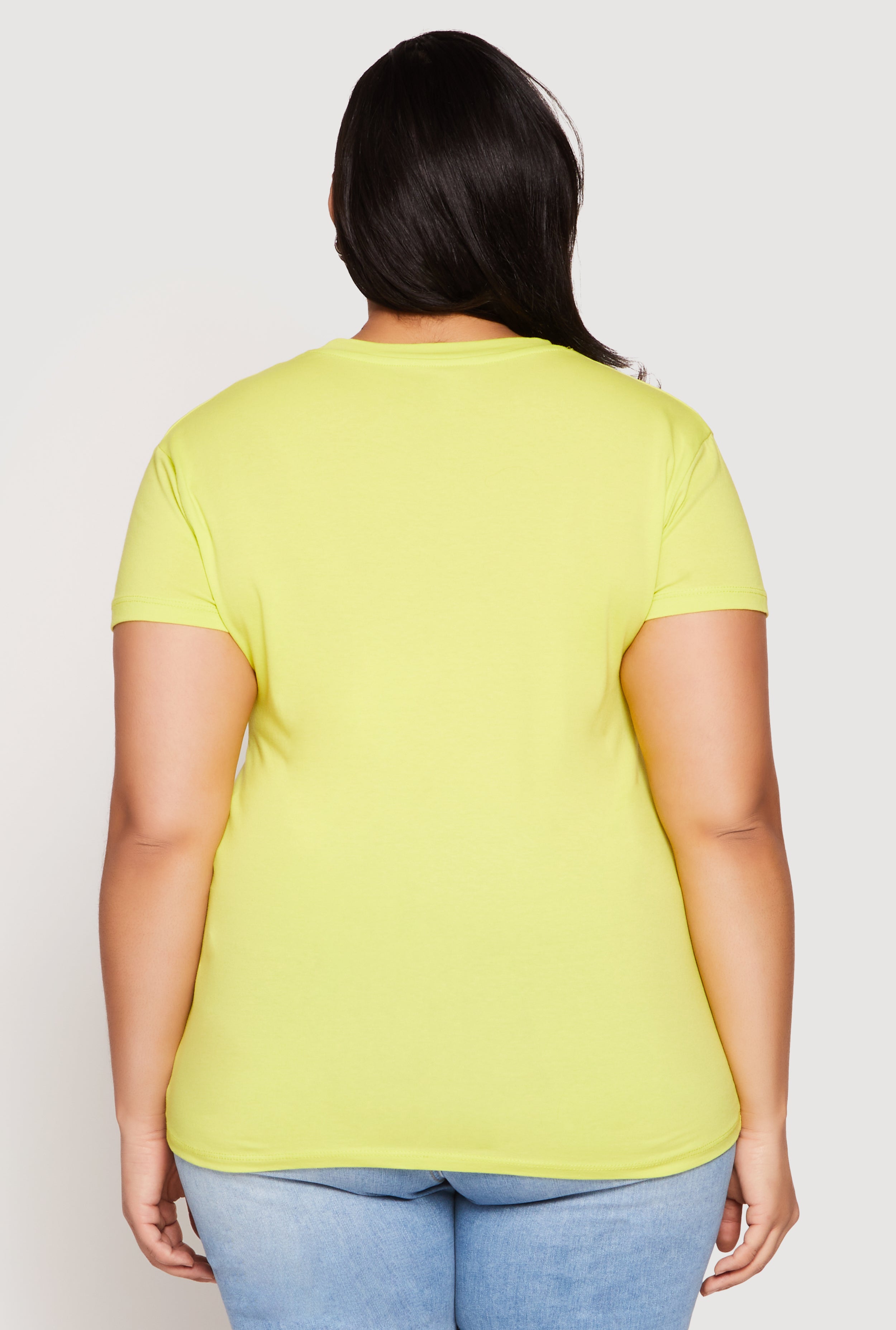 Womens Plus Size Short Sleeve Crew Neck T Shirt, Yellow, Size 2X