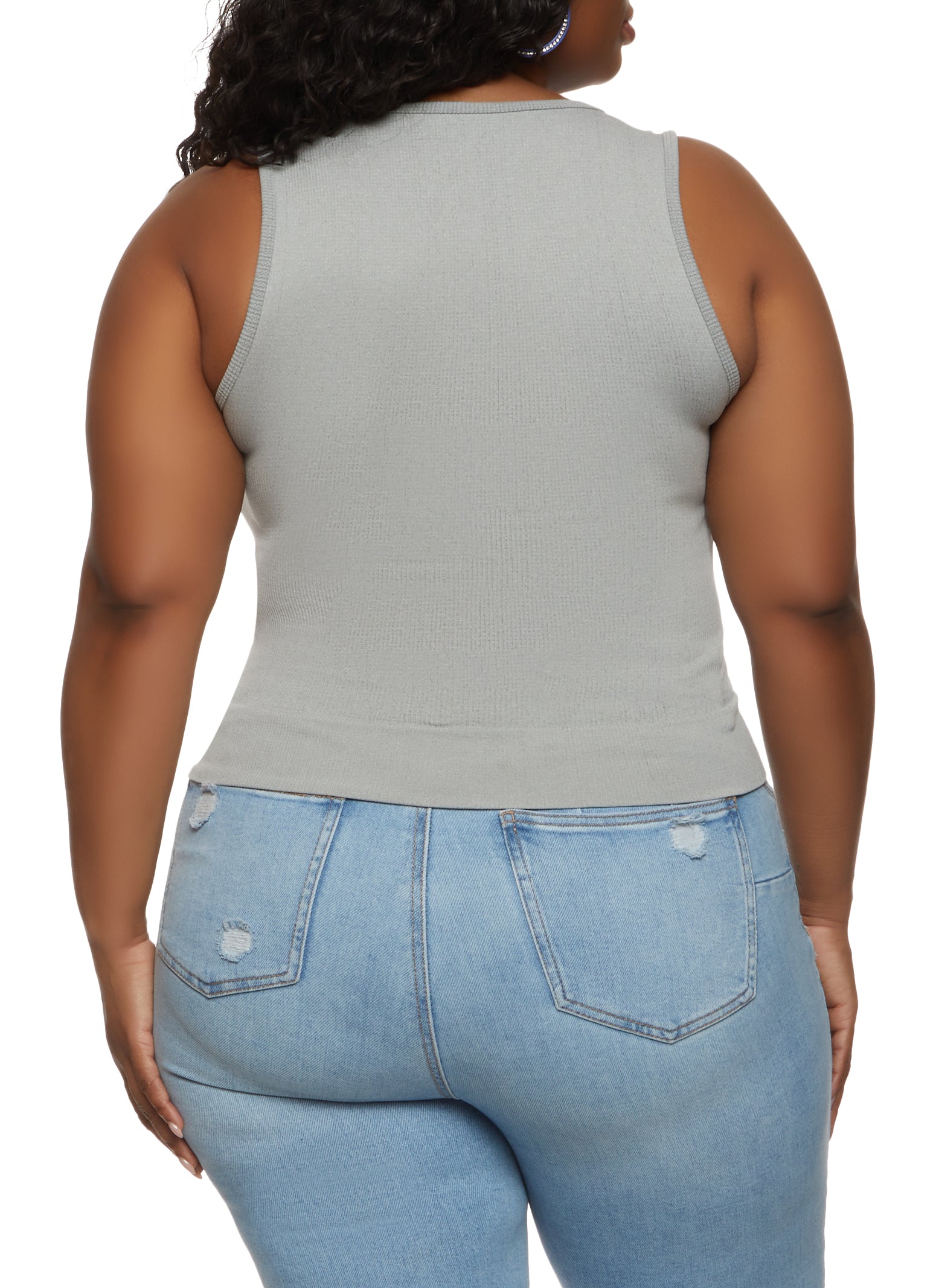 Womens Plus Size Basic Seamless Tank Top, Grey, Size 1X-2X