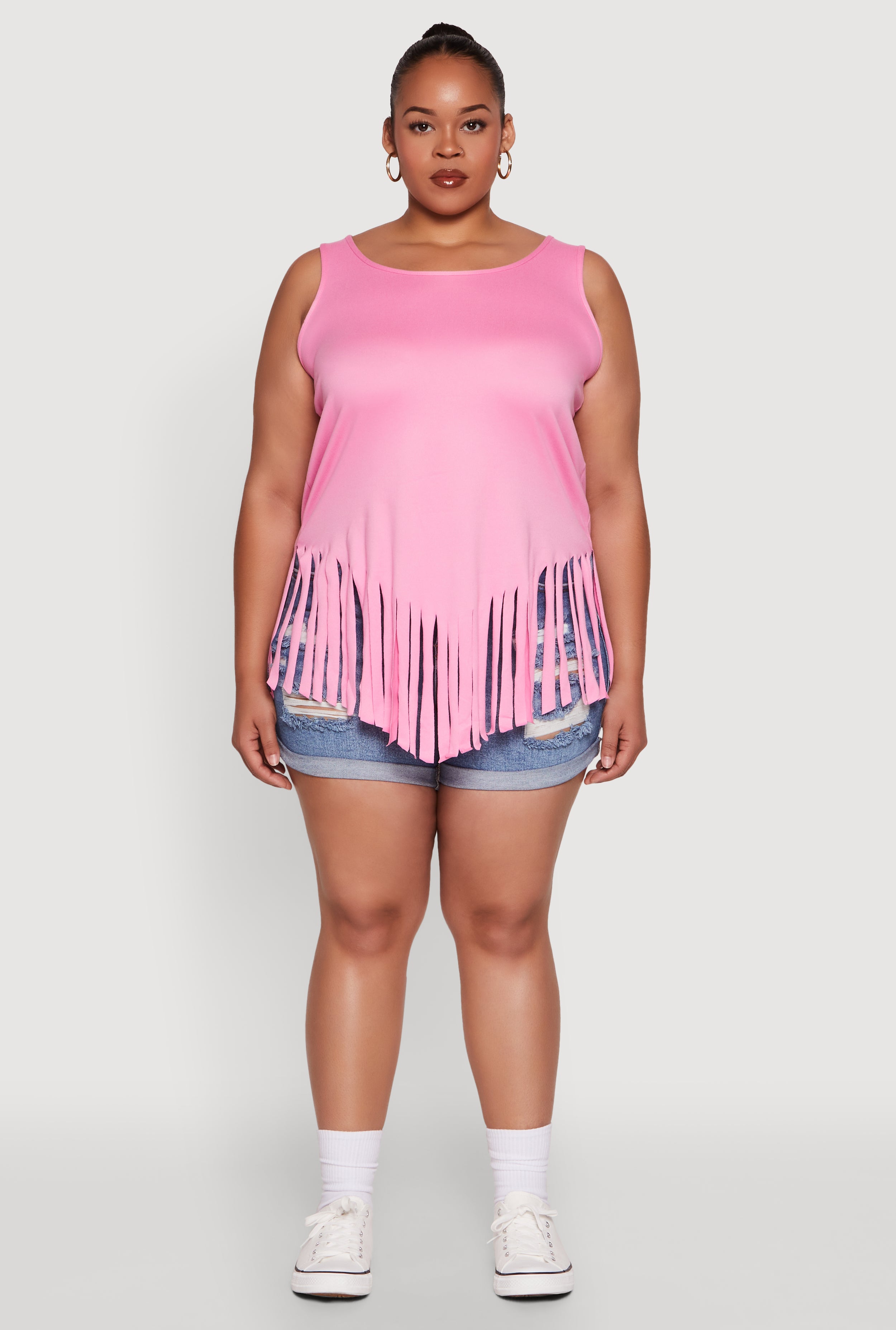 Womens Plus Size Fringe Hem Tank Top, Pink, Size 4X