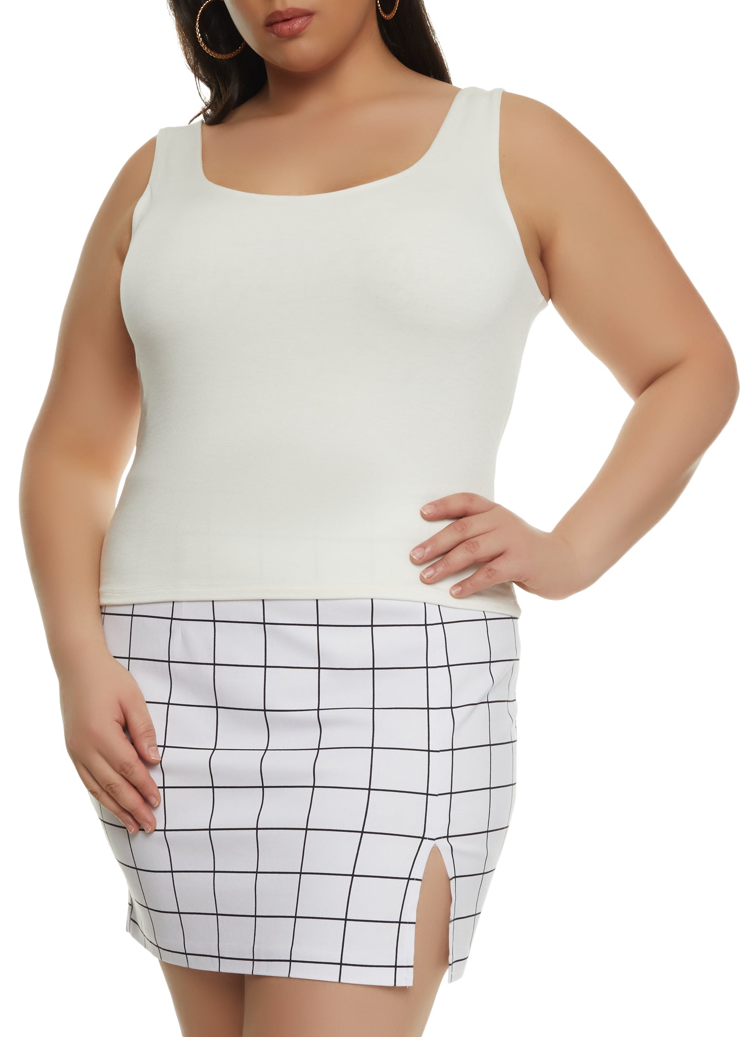 Womens Plus Size Double Layer Scoop Neck Tank Top, White, Size 3X