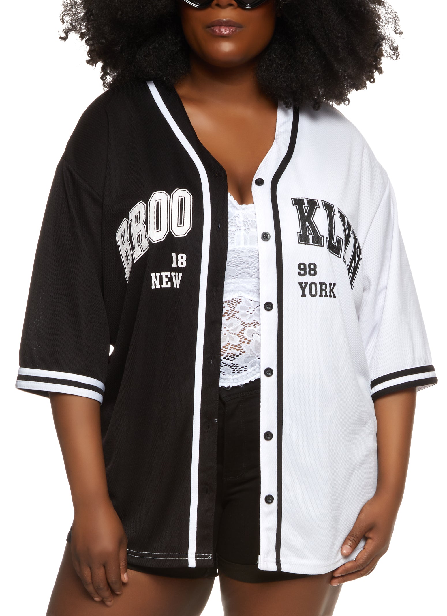 Womens Plus Size Brooklyn 1898 Graphic Baseball Tee, Multi, Size 3X