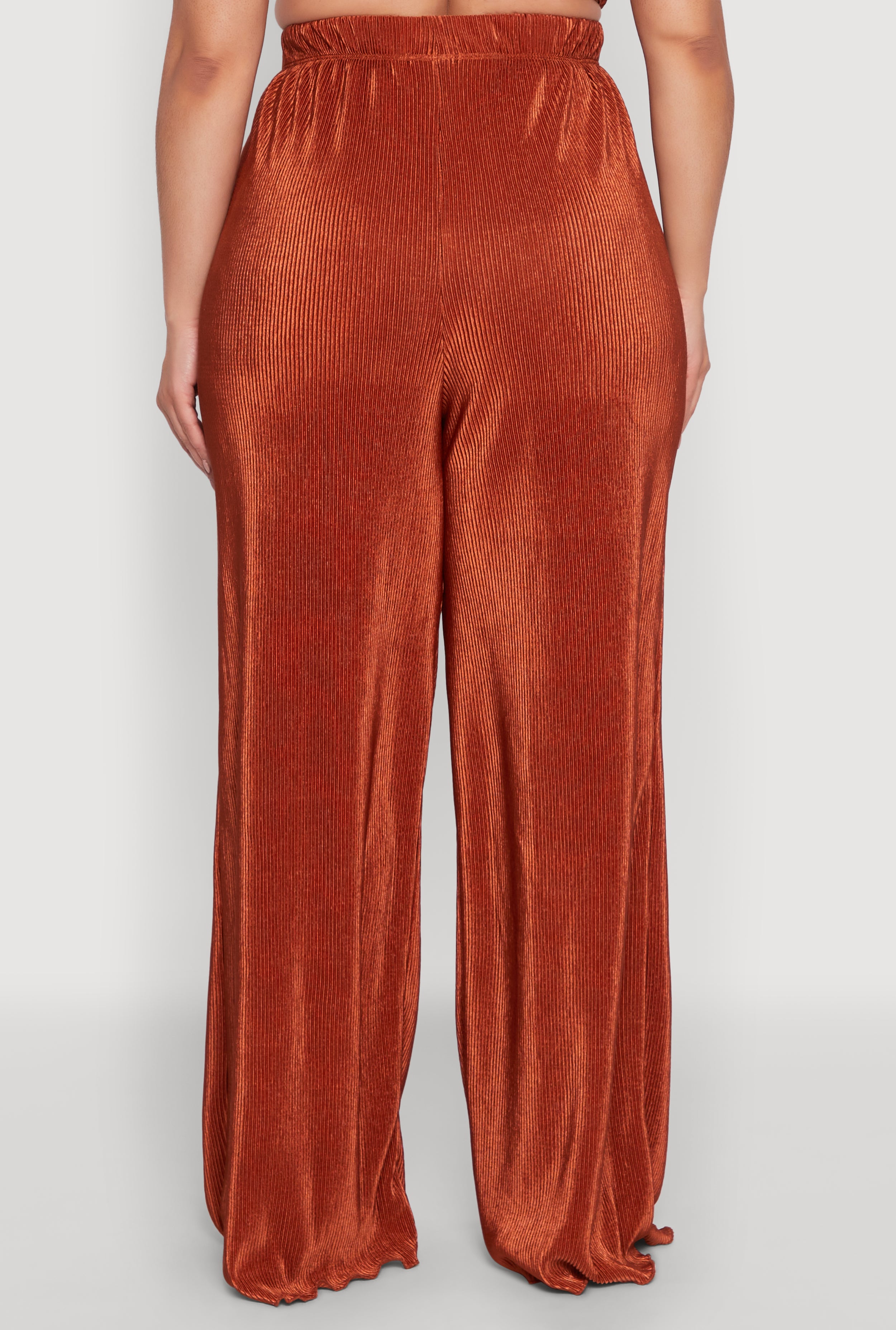 Womens Plus Plisse Palazzo Pants, Orange,