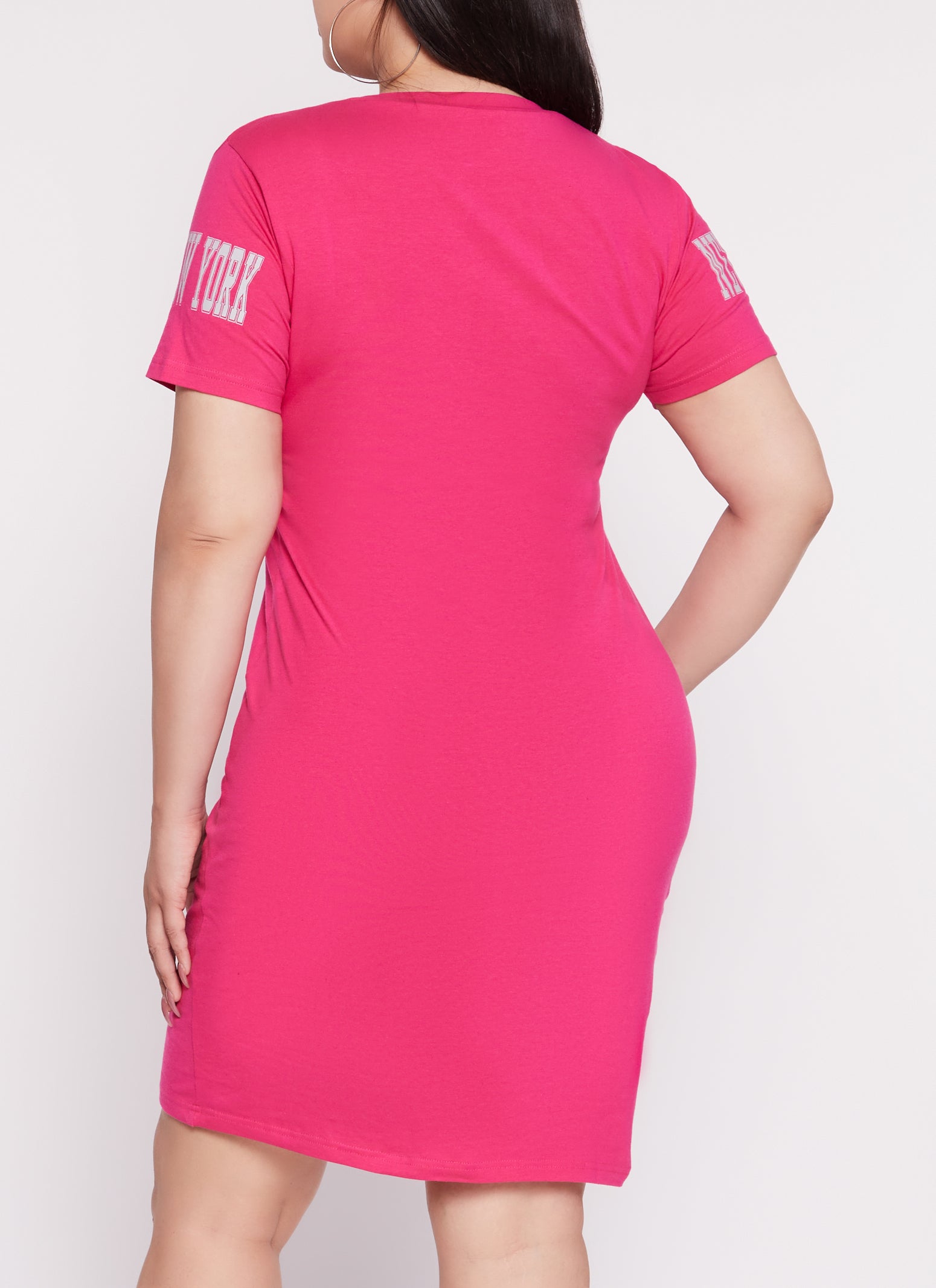 Womens Plus Size Glitter New York Graphic T Shirt Dress, Pink, Size 1X