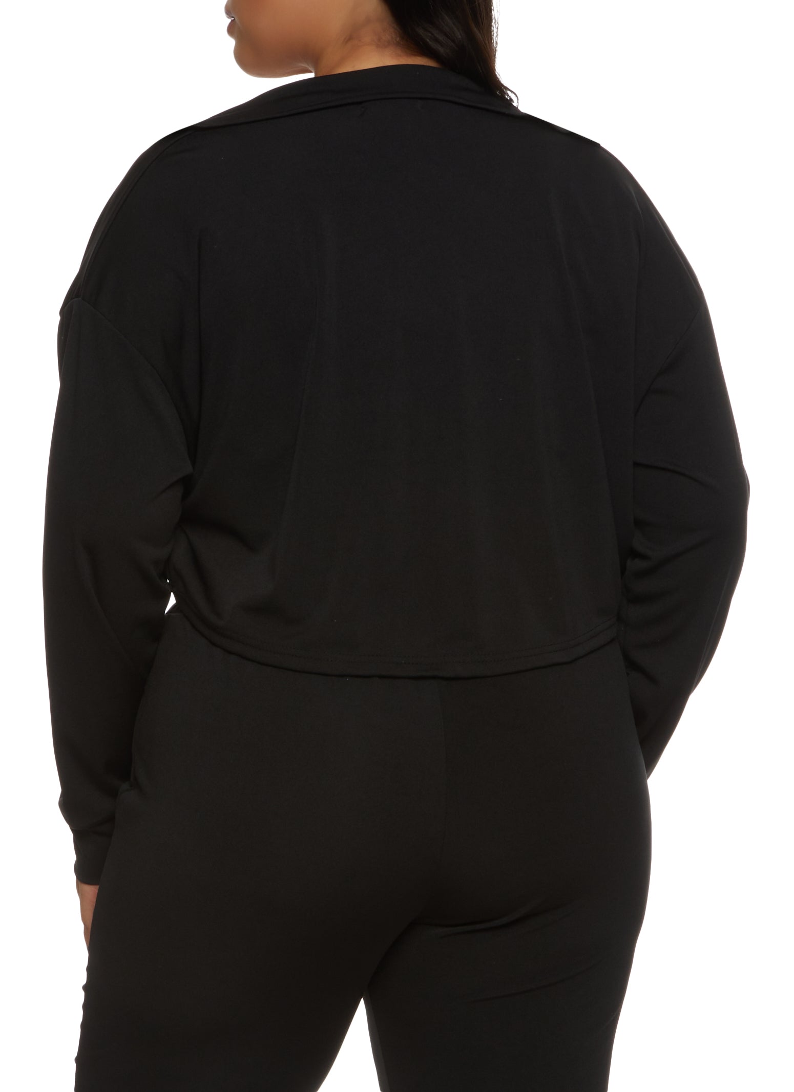 Womens Plus Size Cropped Mock Neck Zip Up Sweatshirt, Black, Size 4X