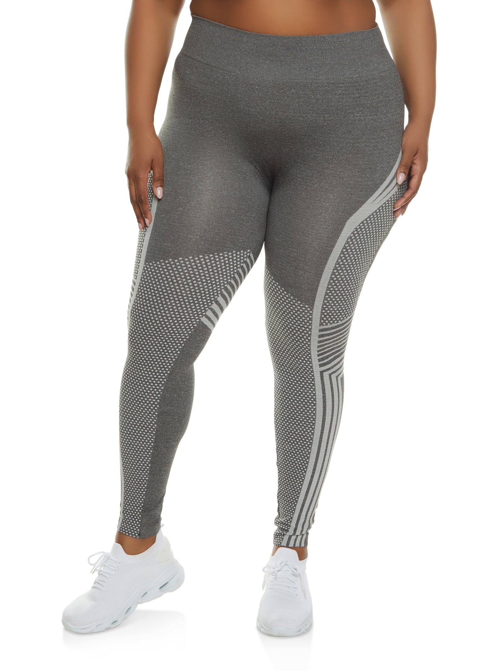 Plus Plt Grey Side Tape Leggings, Plus Size