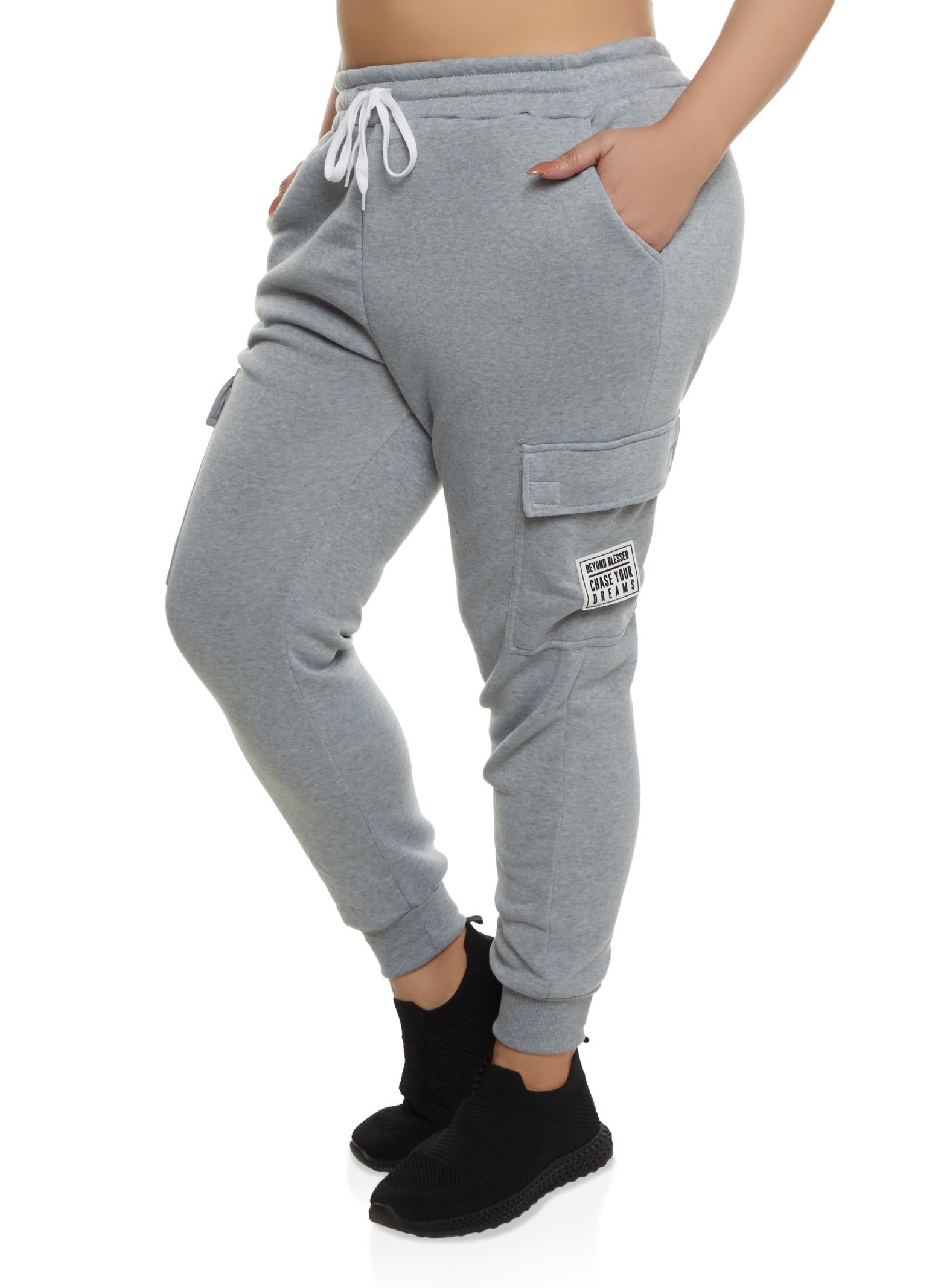 Womens Plus Beyond Blessed Patch Cargo Drawstring Joggers,