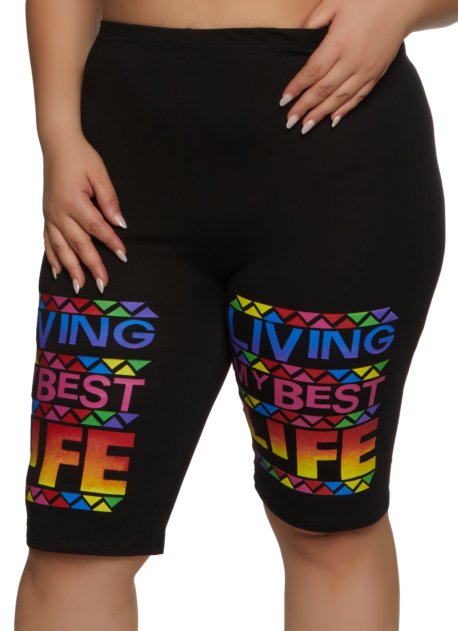 Womens Plus Living My Best Life Graphic Bike Shorts,