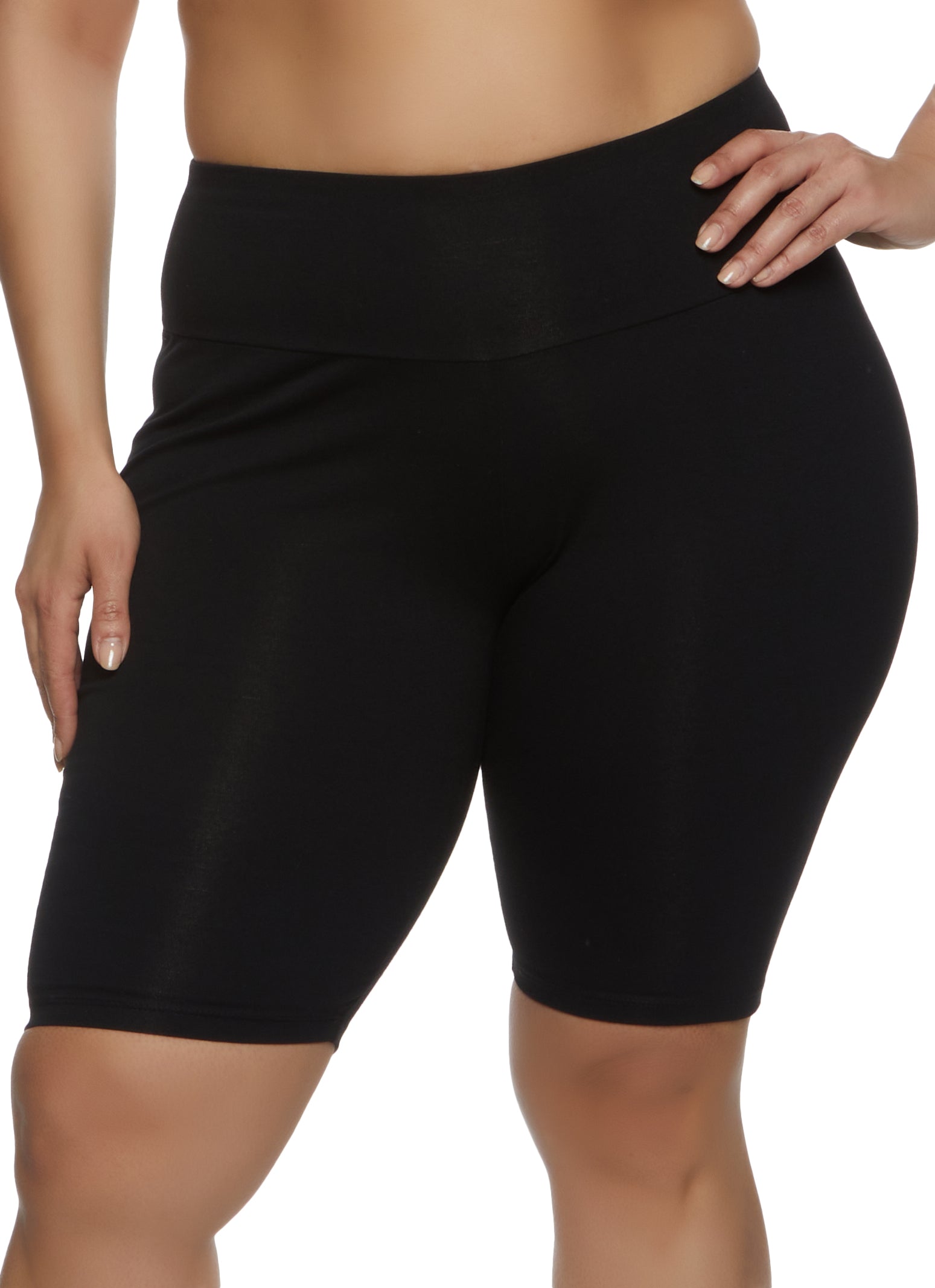 Womens Plus Size High Waisted Bike Shorts, Black, Size 1X