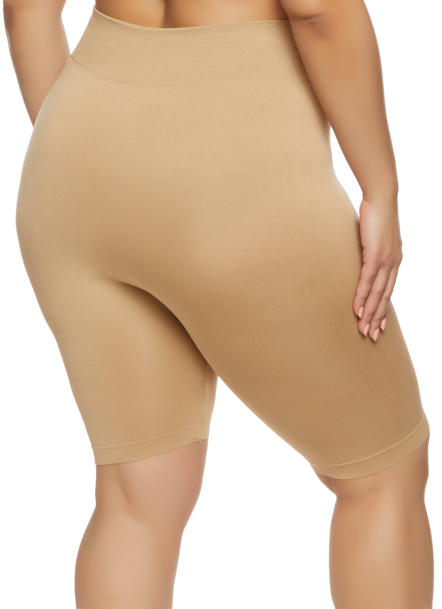 Womens Plus Size Seamless High Waist Biker Shorts, Khaki, Size 2X-3X