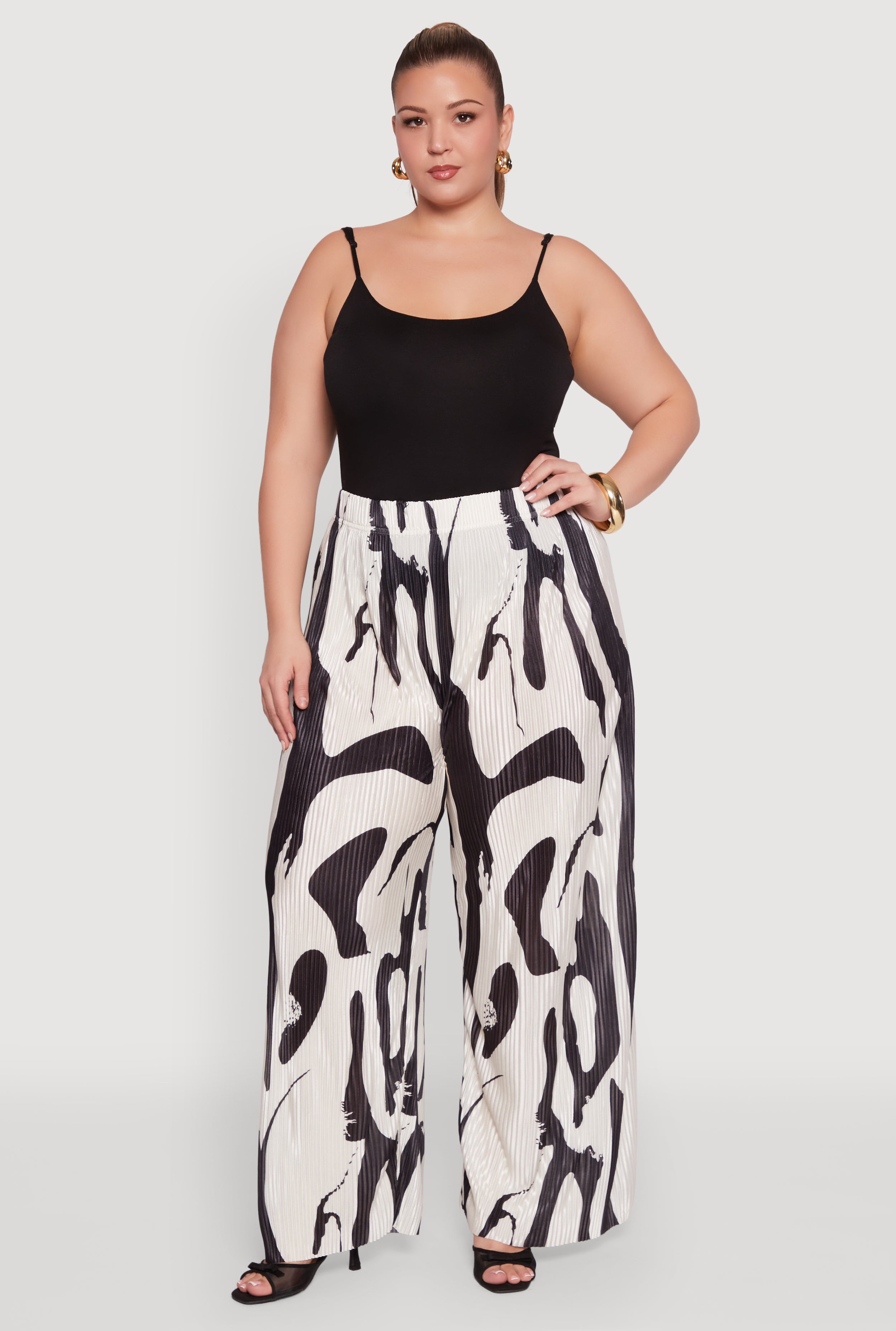 Womens Plus Plisse Printed Palazzo Pants, Multi,