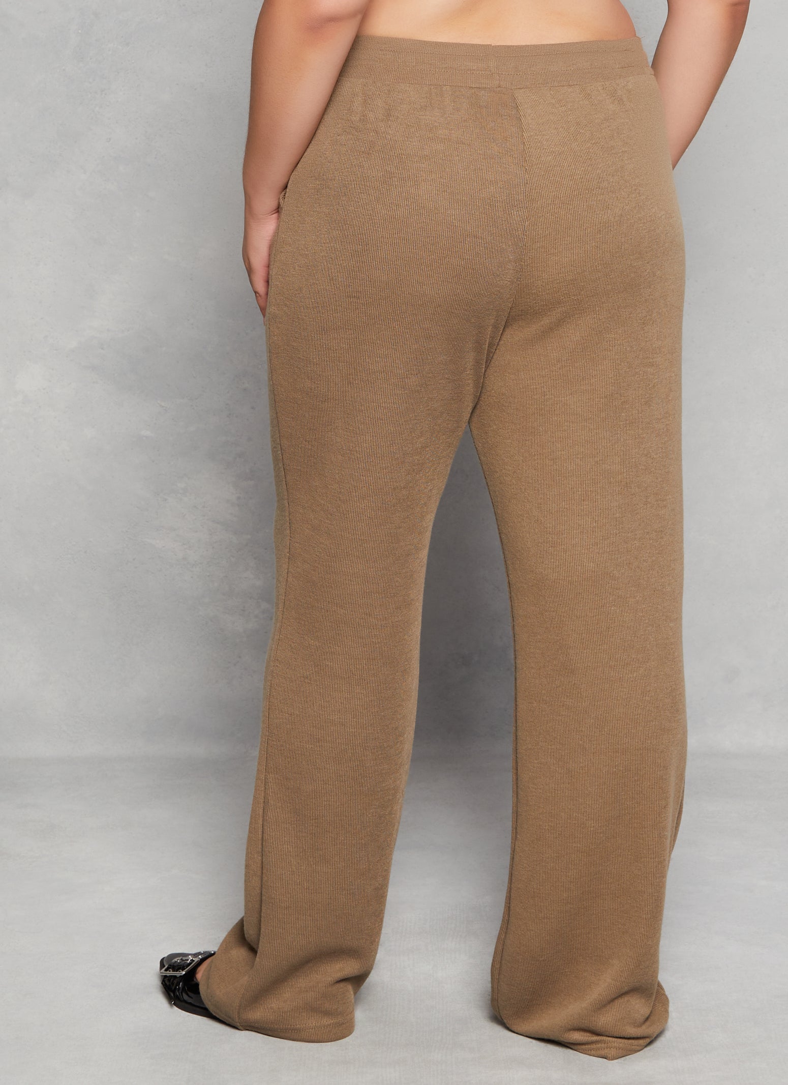 Womens Plus Size Brushed Knit Straight Leg Sweatpants, Brown, Size 1X