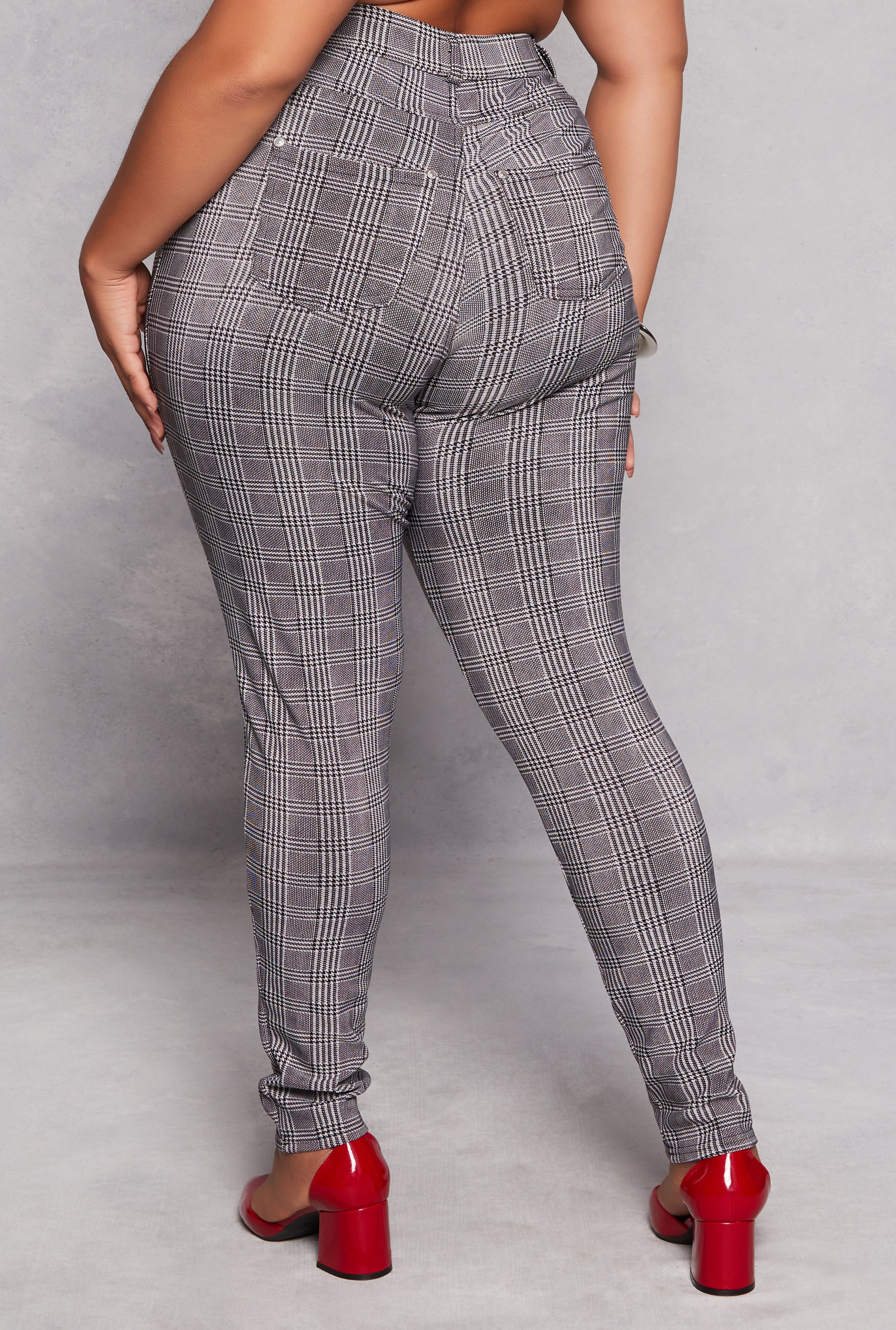 Womens Plus Size Houndstooth Plaid High Waist Pants, Multi, Size 1X