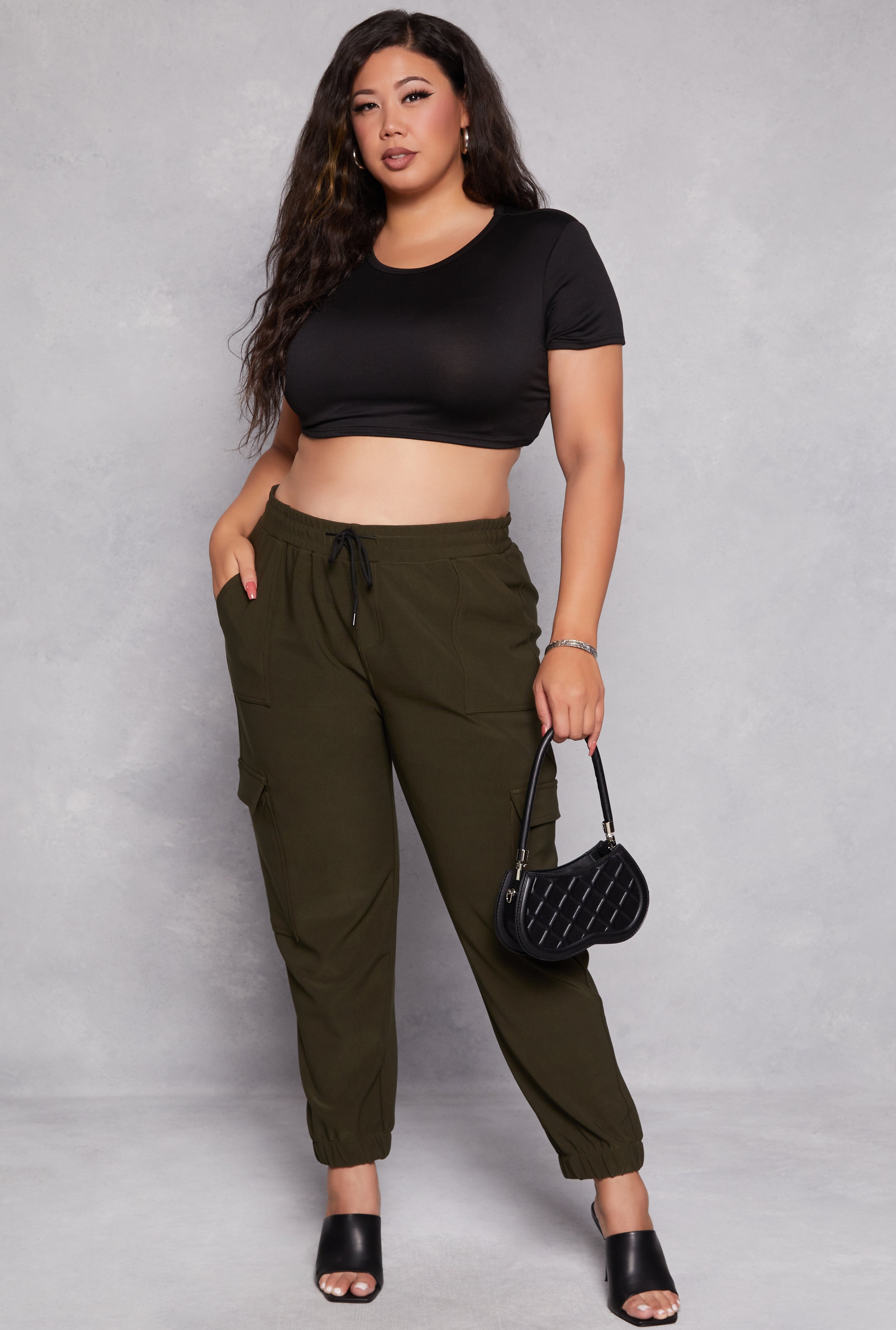 Womens Plus Cargo High Waist Joggers,