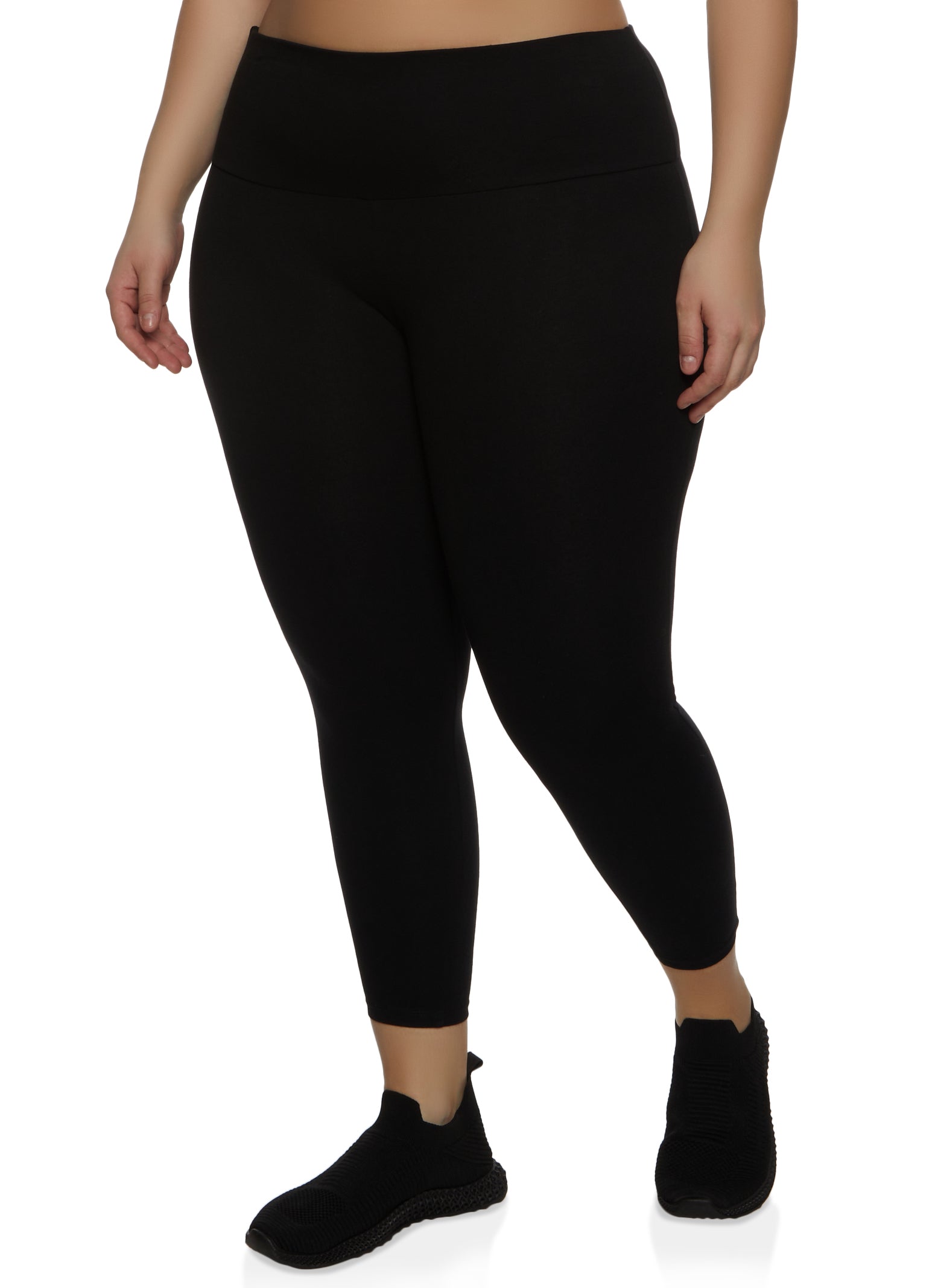 Womens Plus Size Basic Waistband Leggings, Black, Size 1X