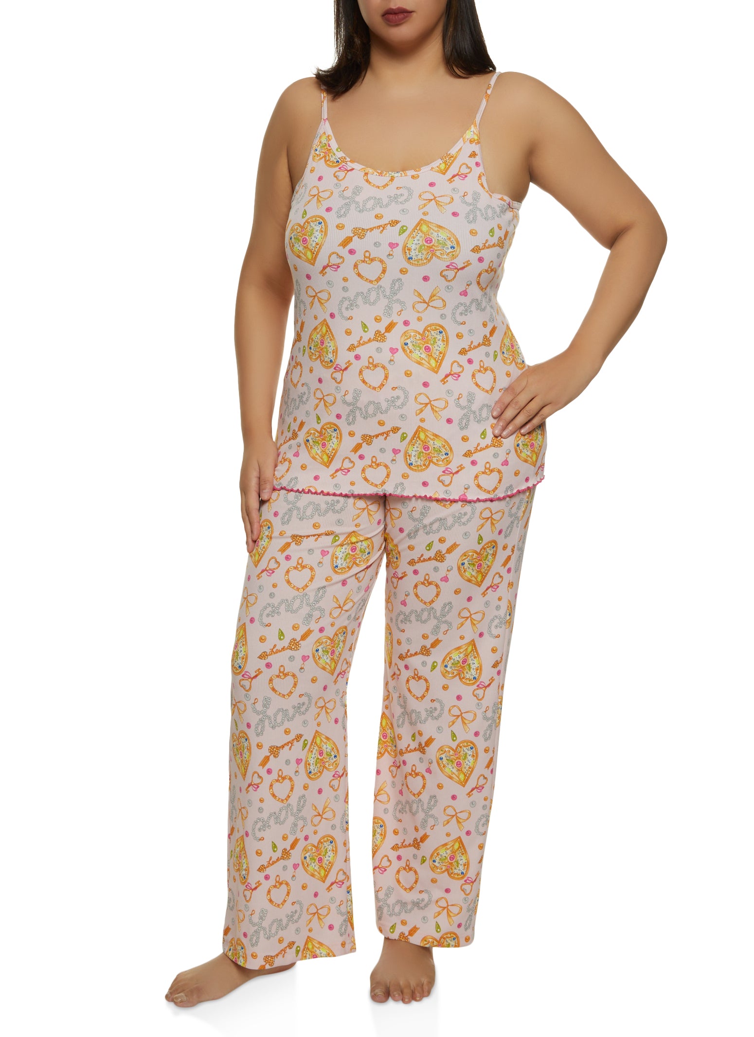 Womens Plus Size Graphic Print Pajama Cami and Pants, Multi, Size 2X