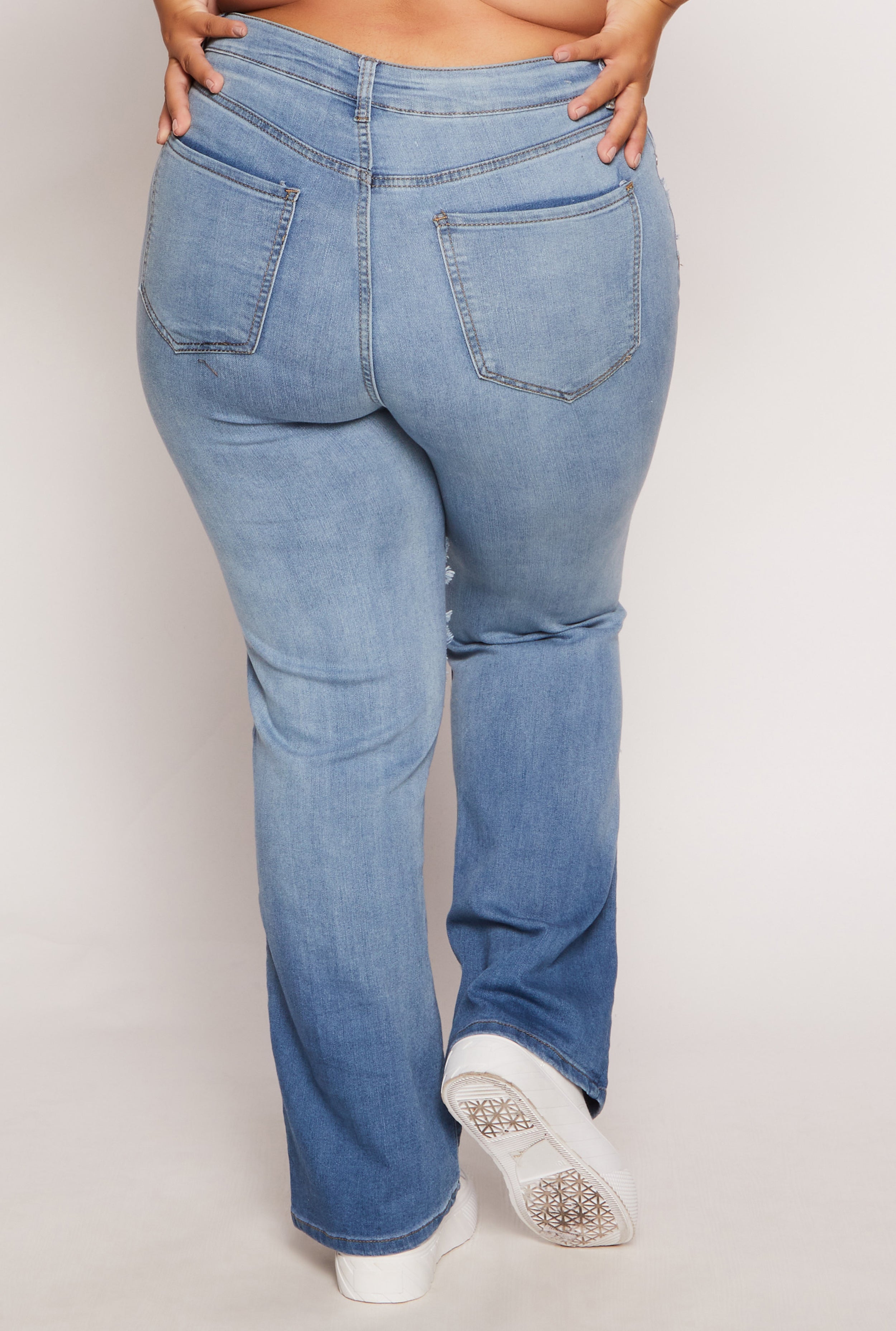 Womens Plus Size Ombre Distressed Jeans, Blue, Size 16