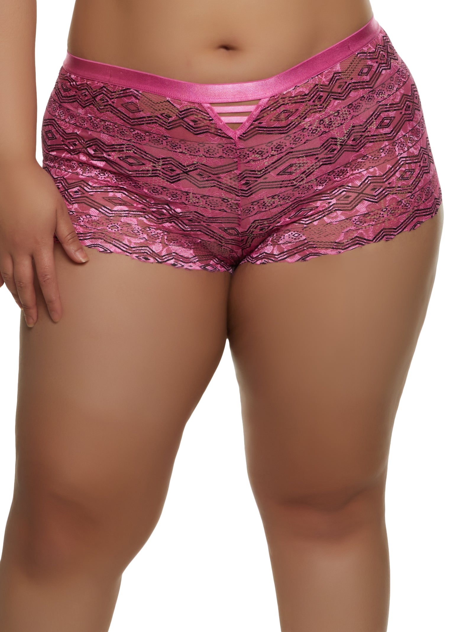 Fashion Women Sexy Lace Panties Low-waist Briefs Plus Size Thongs Pink