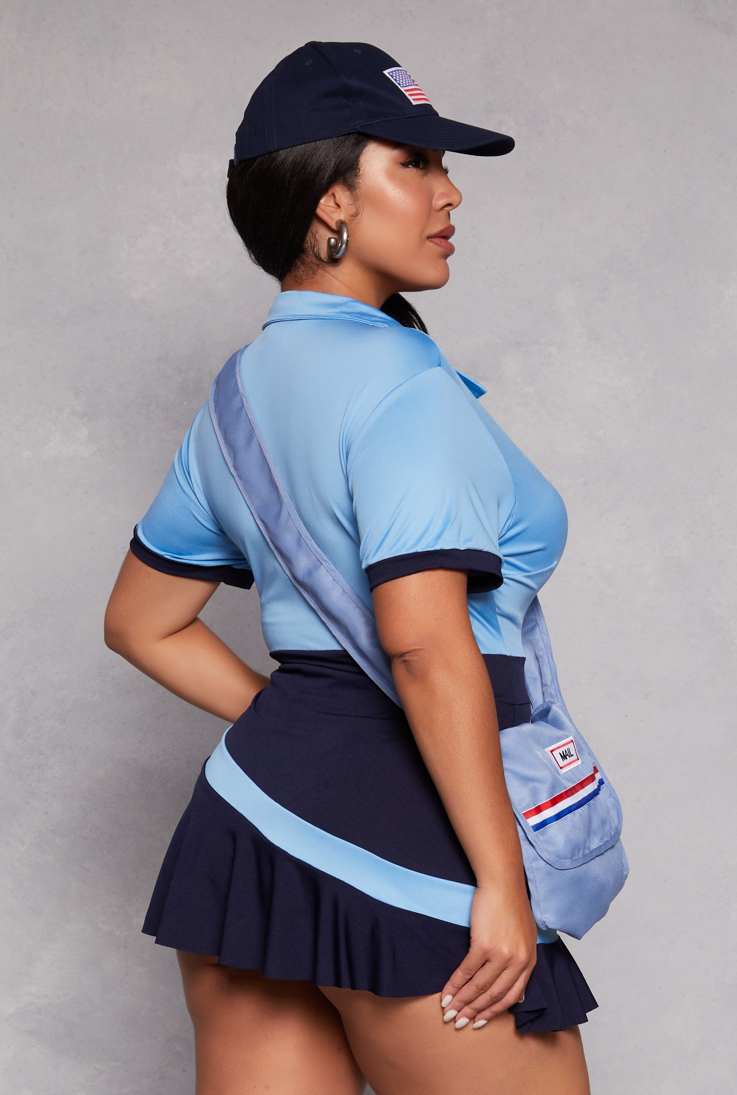 Womens Plus Size Mail Babe Costume, Blue, Size 1X