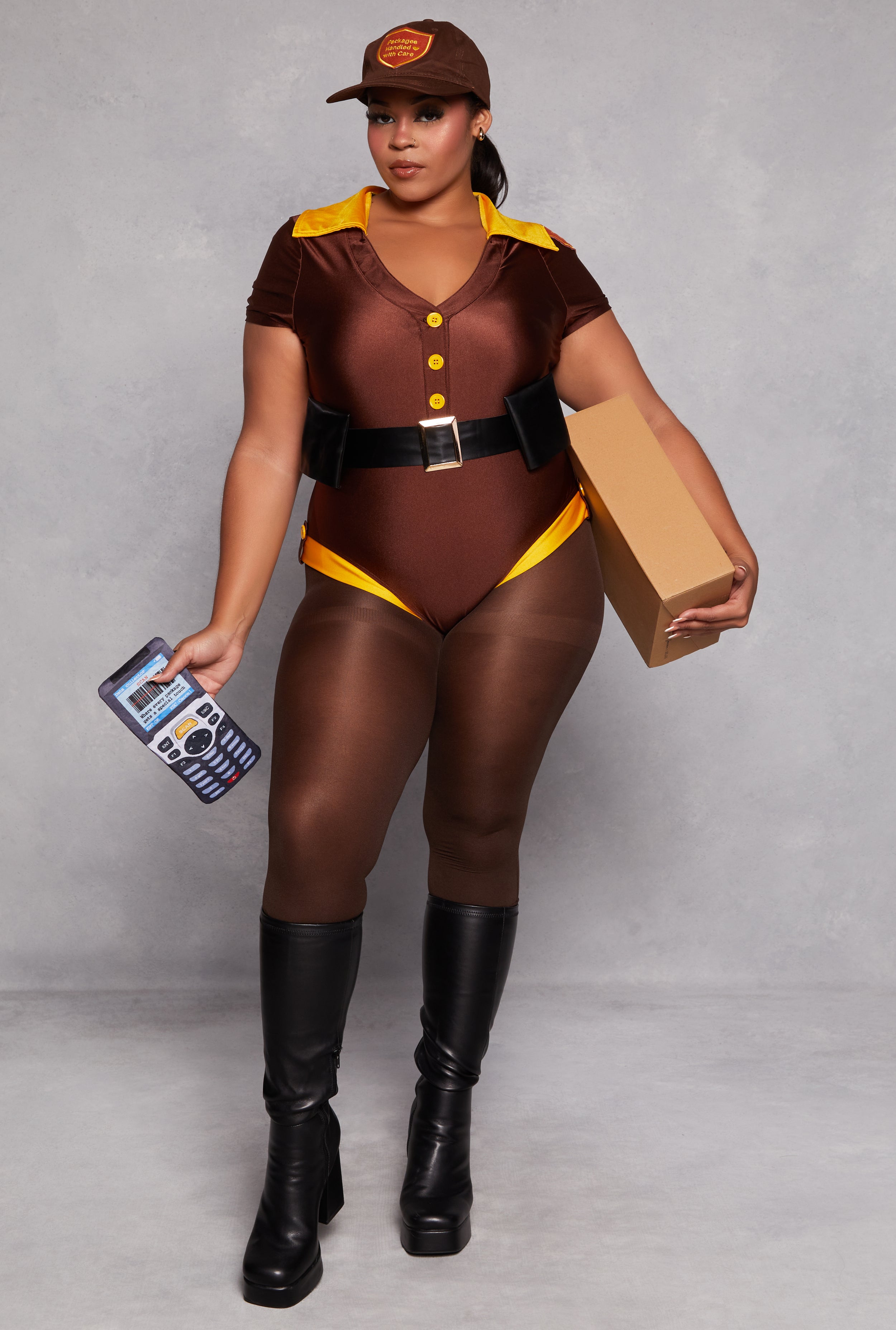 Womens Plus Size Care Package Costume, Brown, Size 3X