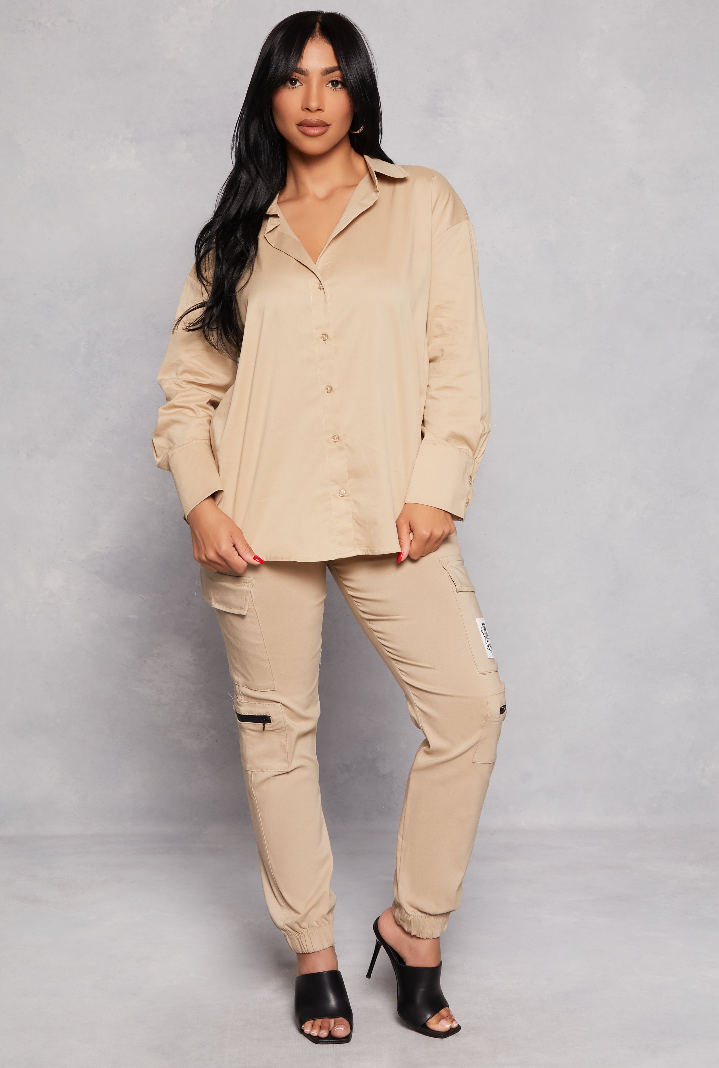 Womens Button Front Long Sleeve Tunic Shirt,