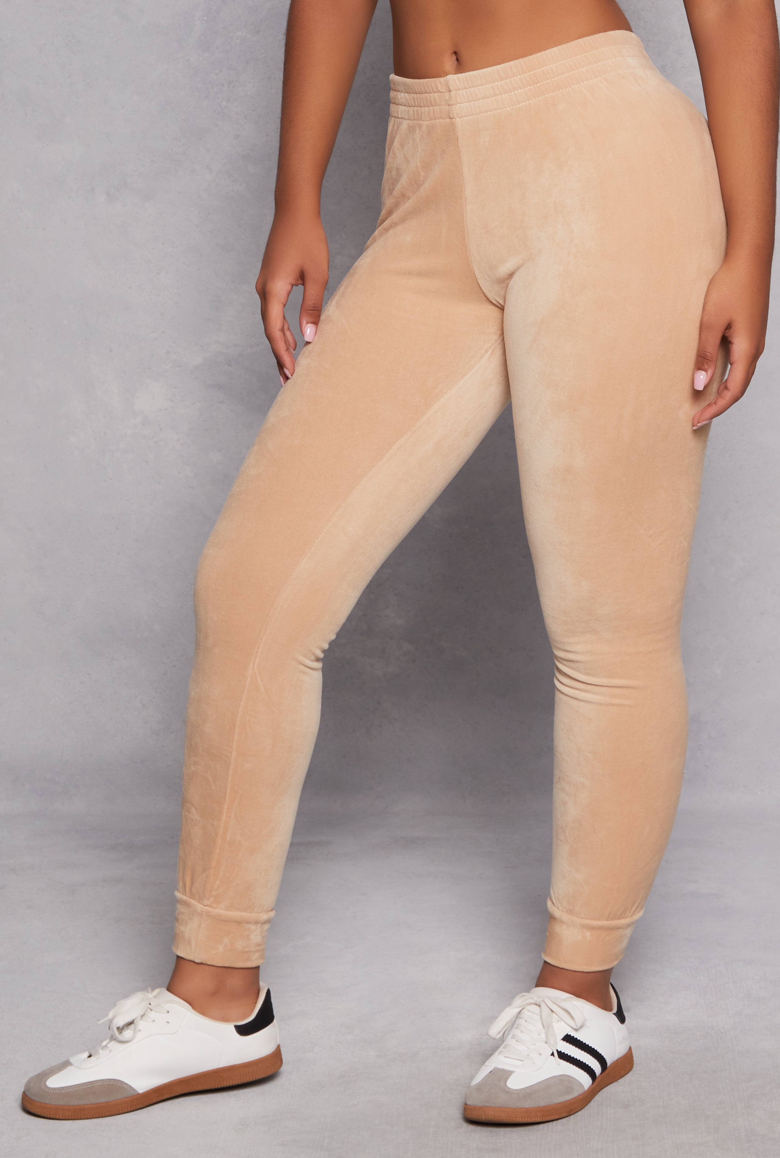 Womens Velour High Waist Jogger, Khaki,