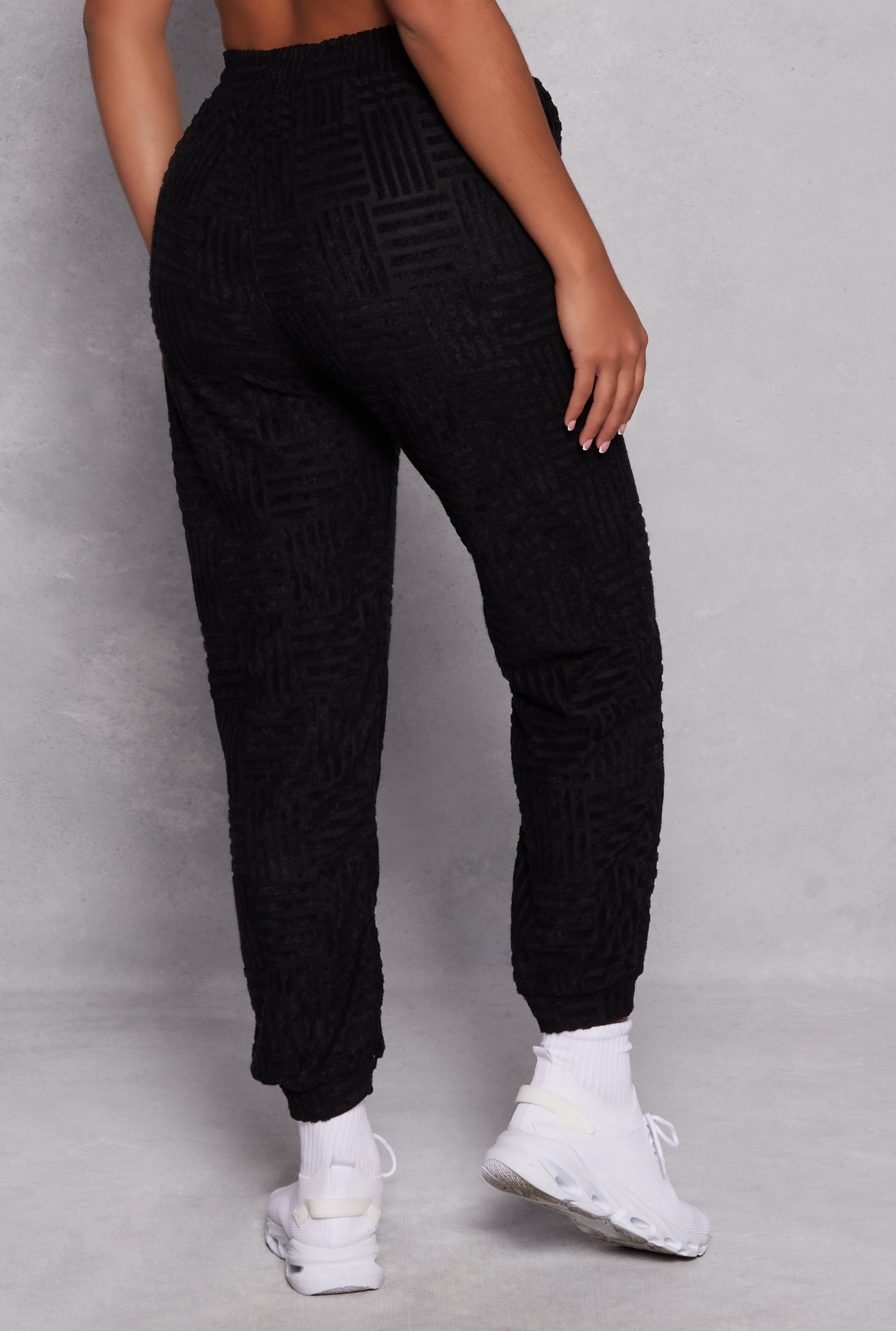 Womens Chenille Patterned High Waisted Joggers,