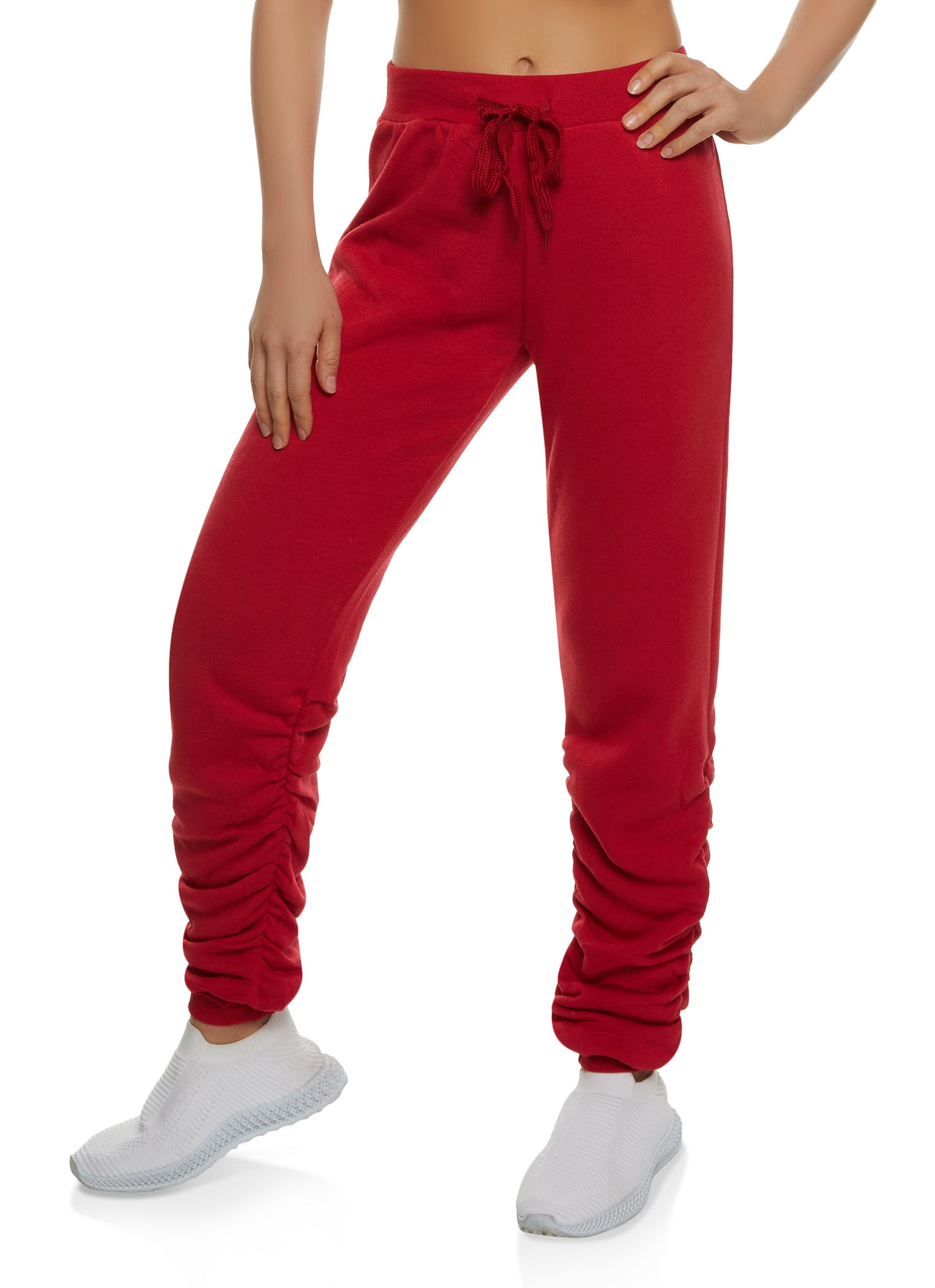 Womens Fleece Stacked Joggers, Red, Size S