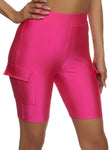 Womens Spandex Cargo Pocket Bermuda Biker Shorts, ,