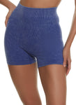 Womens Solid Seamless Ribbed Biker Shorts, ,