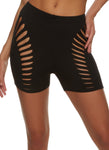 Womens Solid Laser Cut Side Biker Shorts, ,
