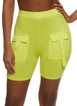 Womens High Waist Cargo Pocket Biker Shorts, ,