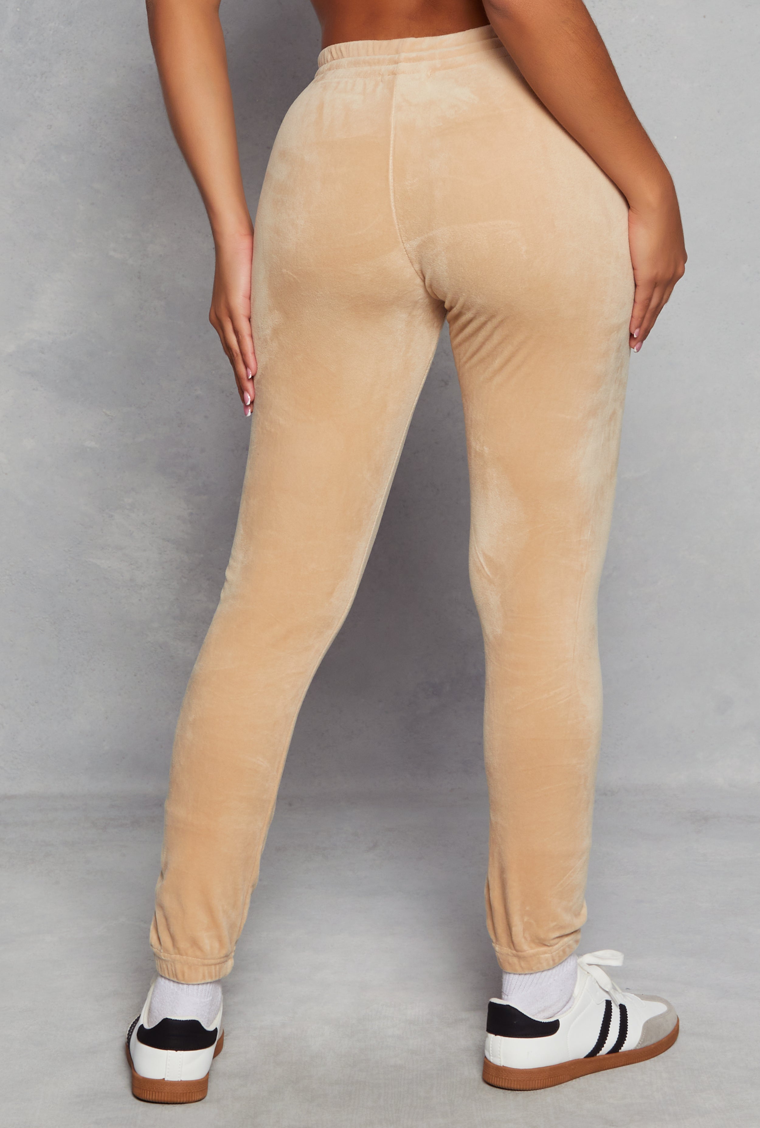 Womens Velour High Waist Drawstring Joggers,