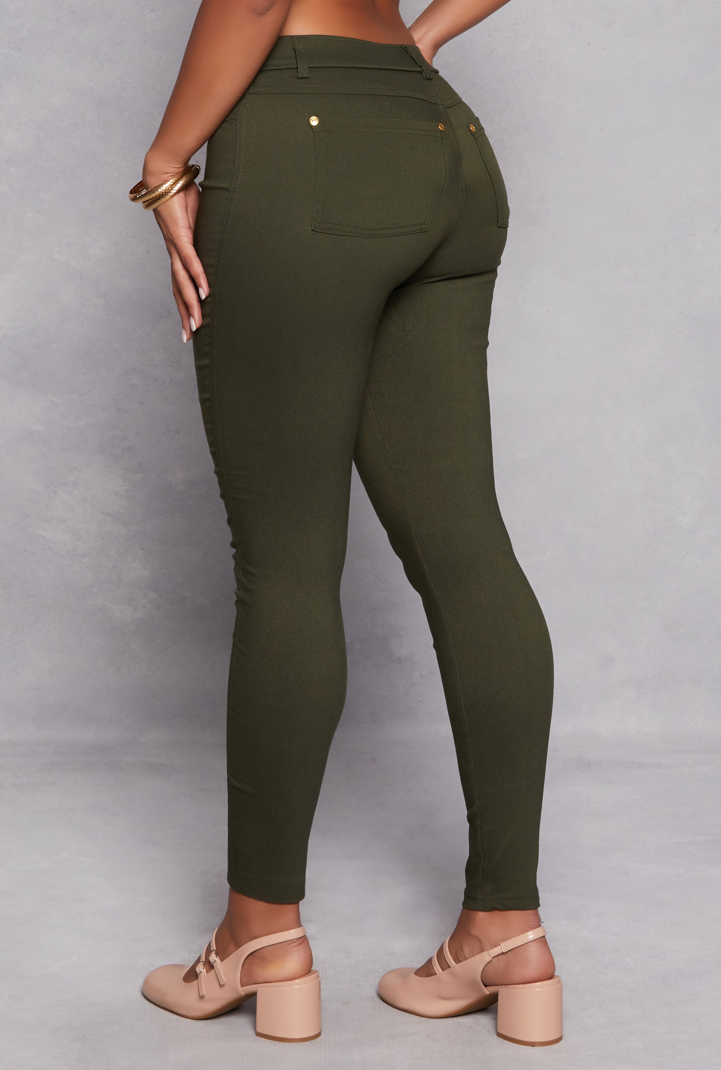 Womens Hyper Stretch Skinny Leg Dress Pants, Green, Size M