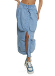Womens Cargo Pocket Zip Front Denim Skirt, ,