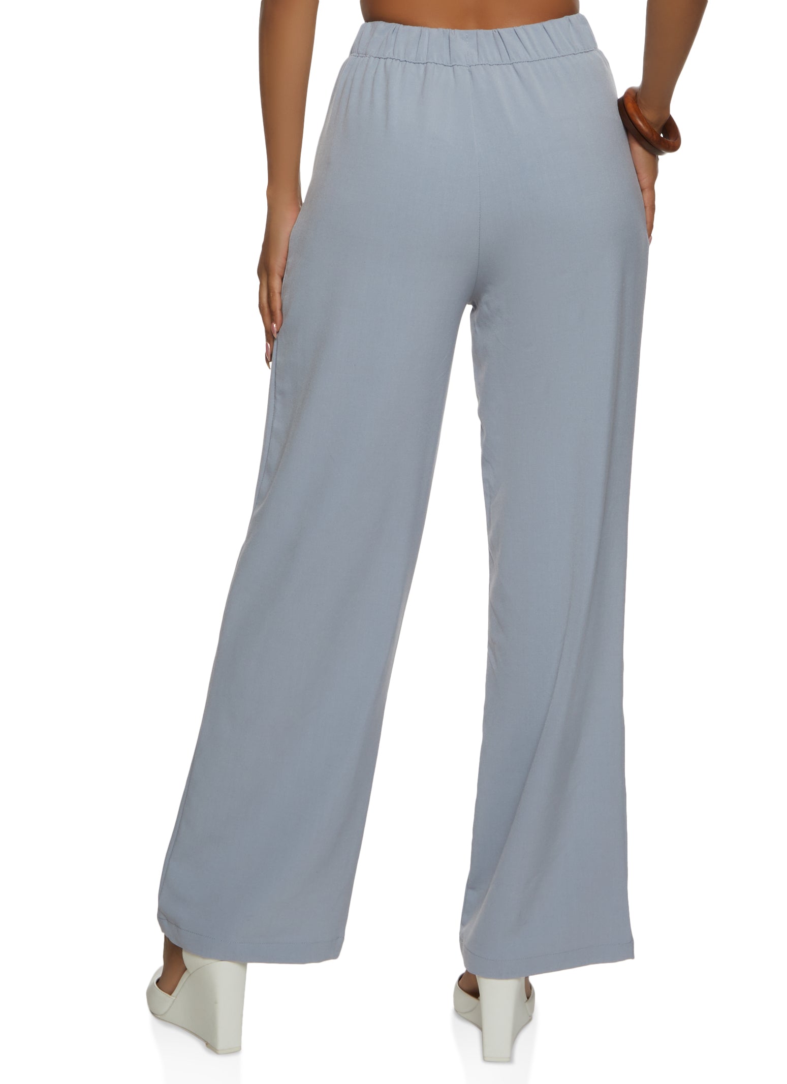 Womens Solid High Waisted Wide Leg Pants, Grey, Size S