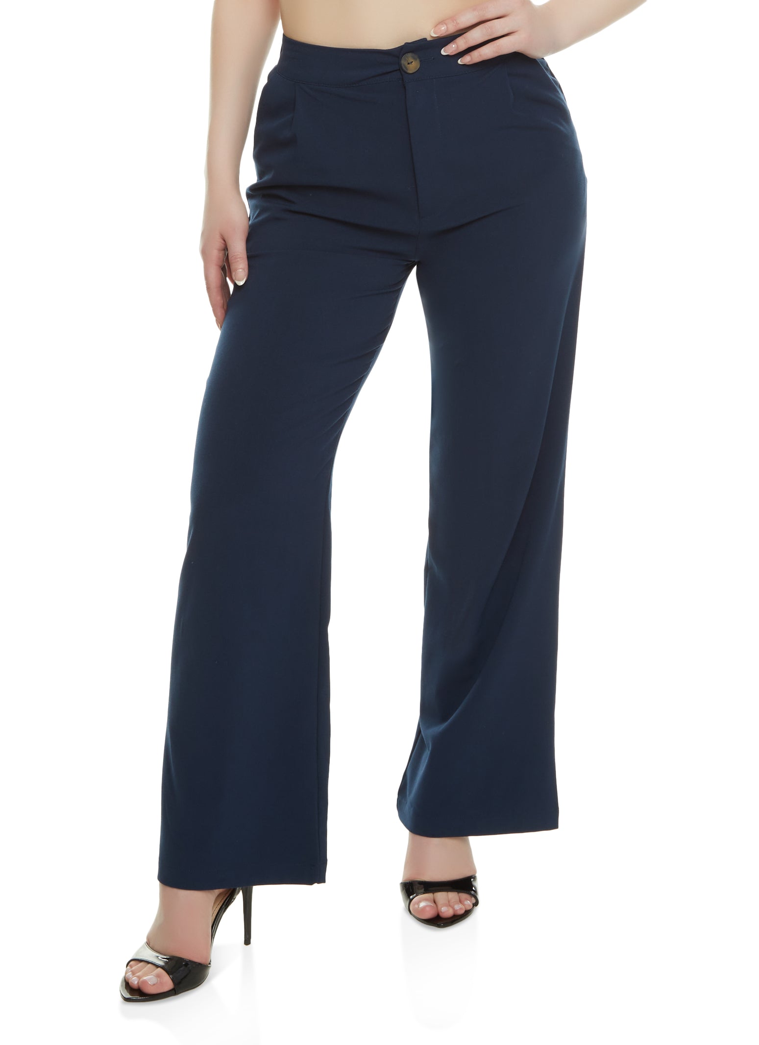 Womens Solid High Waisted Wide Leg Pants, Blue, Size M