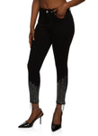 Womens Rhinestone Studded Fringe Hem Skinny Jeans, ,