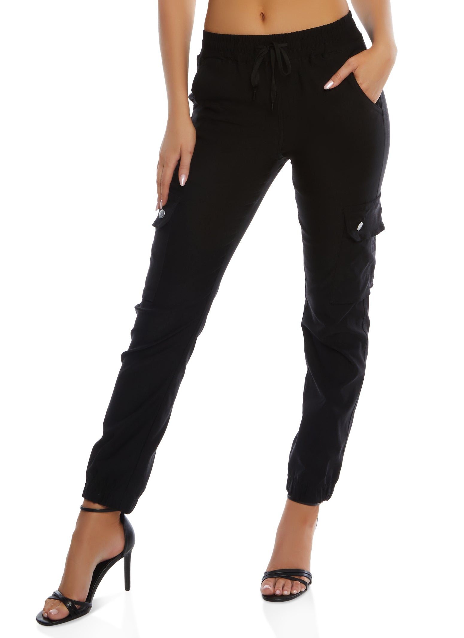 Womens Twill Drawstring Cargo Joggers,