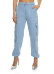 Womens High Waist Denim Cargo Joggers, ,