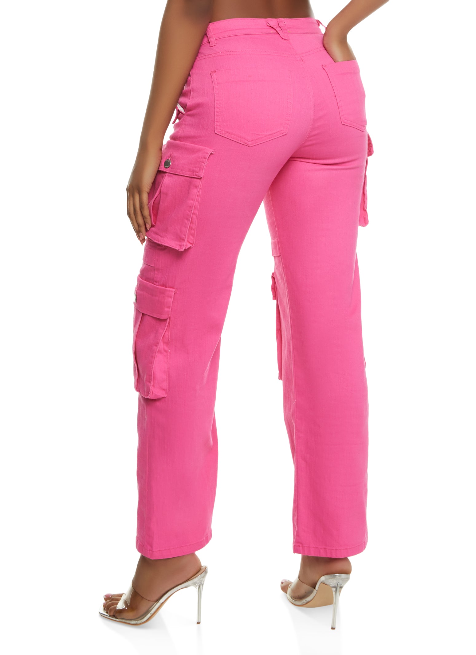 Womens Daisy Four Cargo Pocket Straight Leg Pants, Pink, Size L