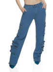 Womens Denim Wide Leg Cargo Jeans, ,