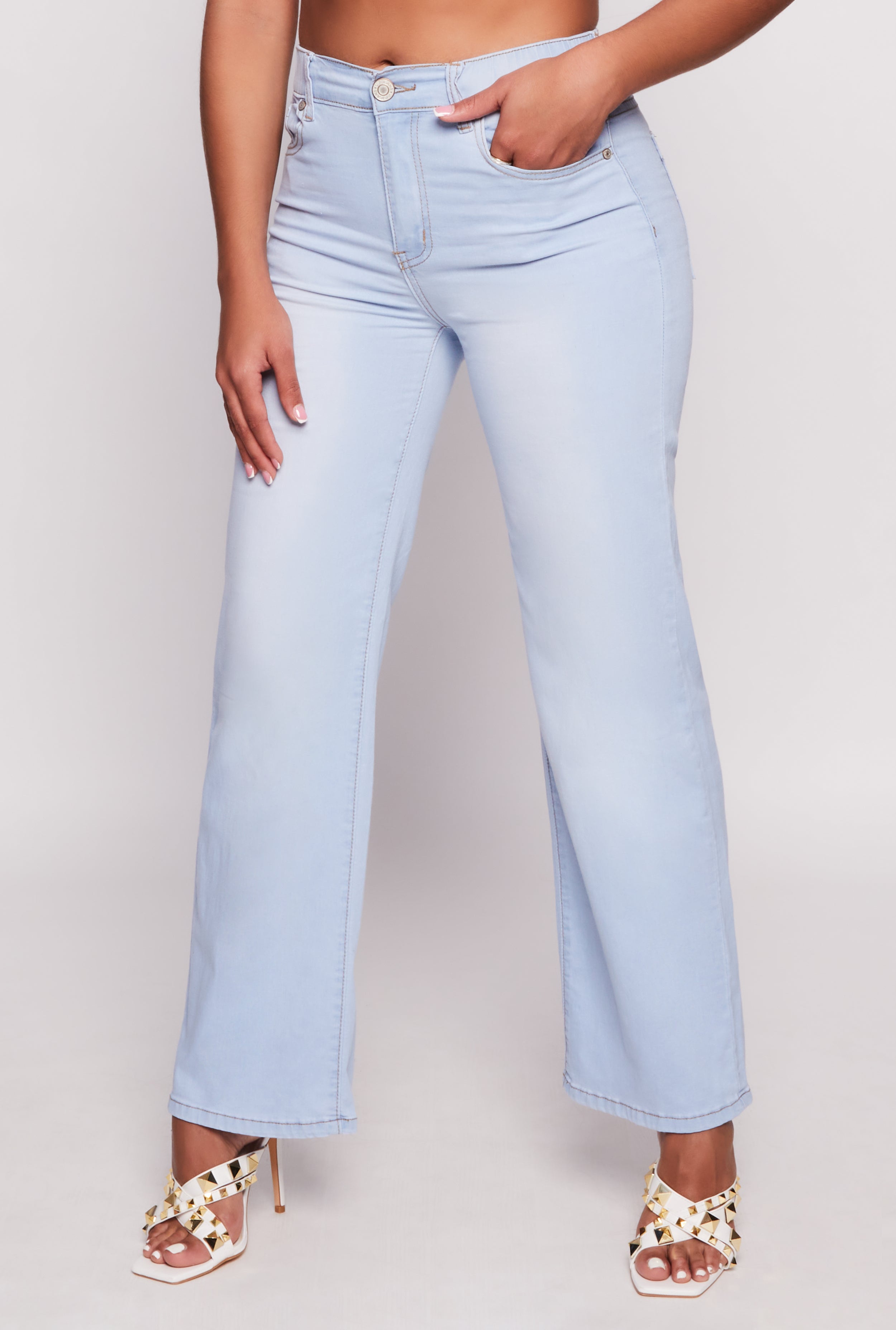 Womens VIP High Waisted Wide Leg Jeans, Blue,